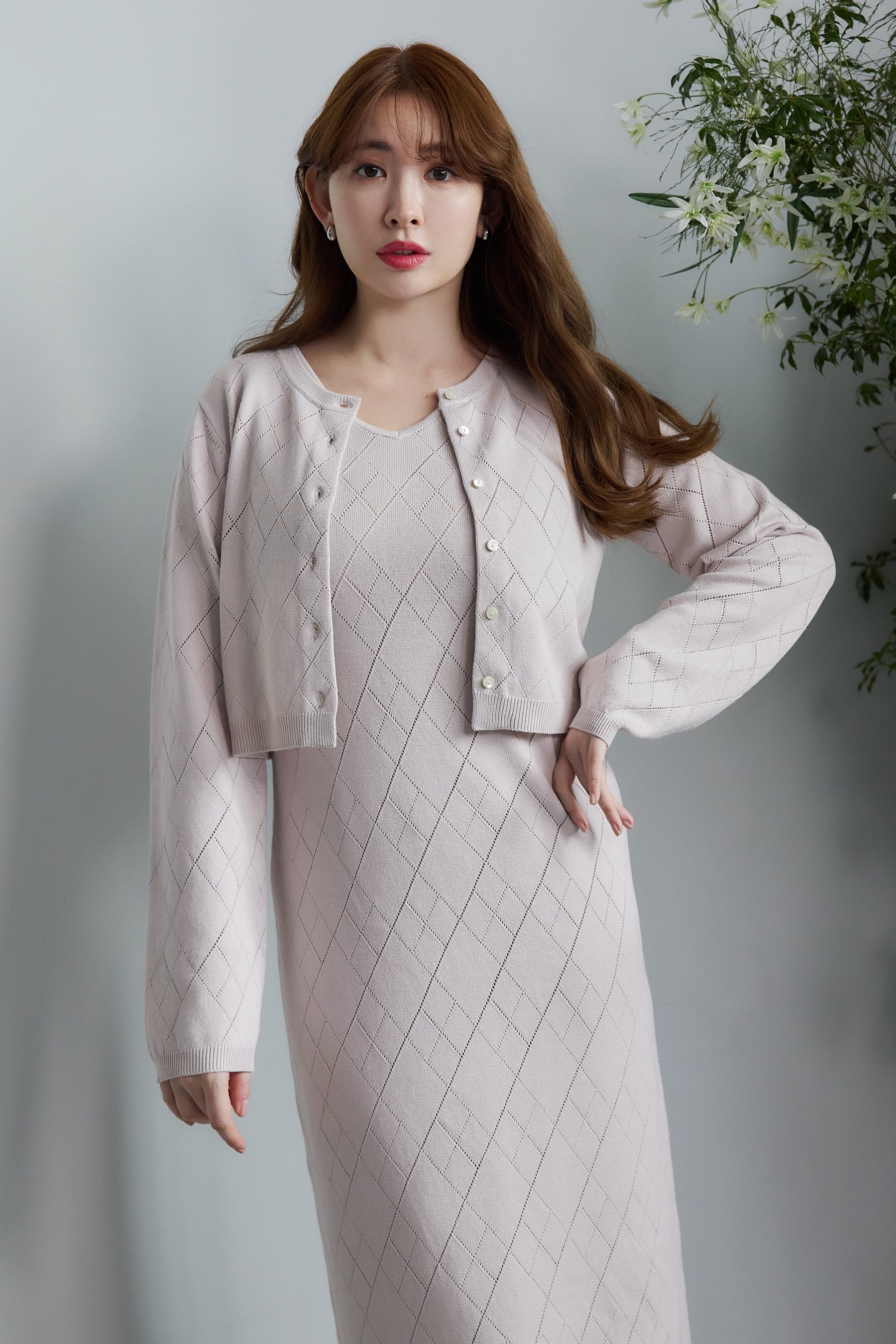 Diamond Pattern Knit Dress Set