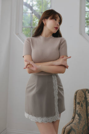 Lace-Trim Wrap Mini Skirt