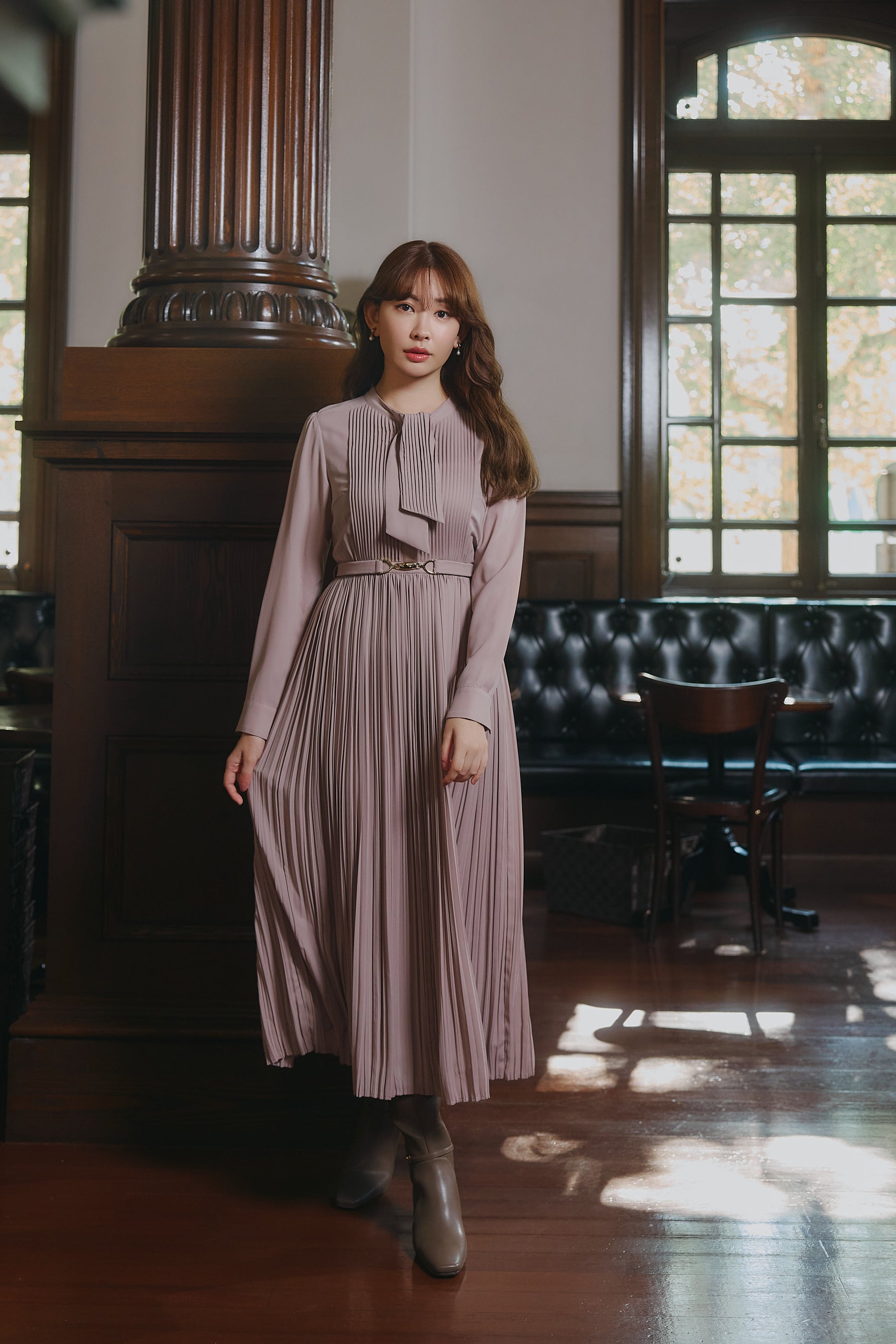 Viola Bow Pleated Dress