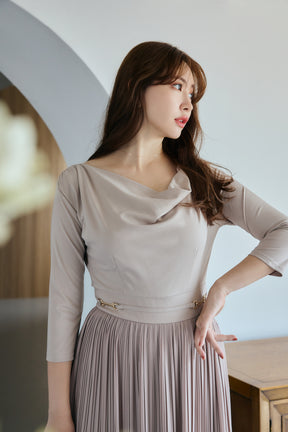 Perugia Drape Neck Pleated Dress