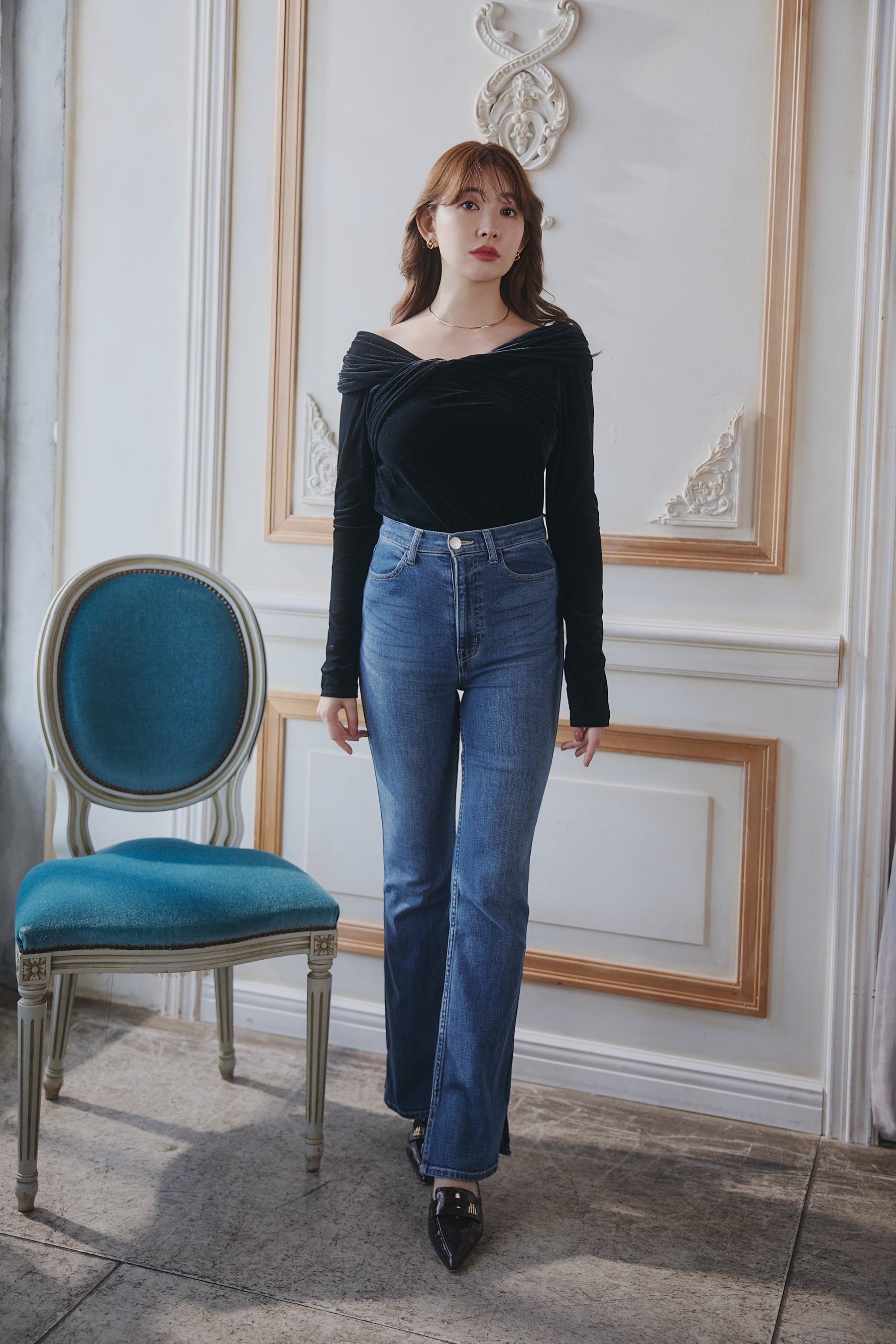 Twisted Gathered Velour Top