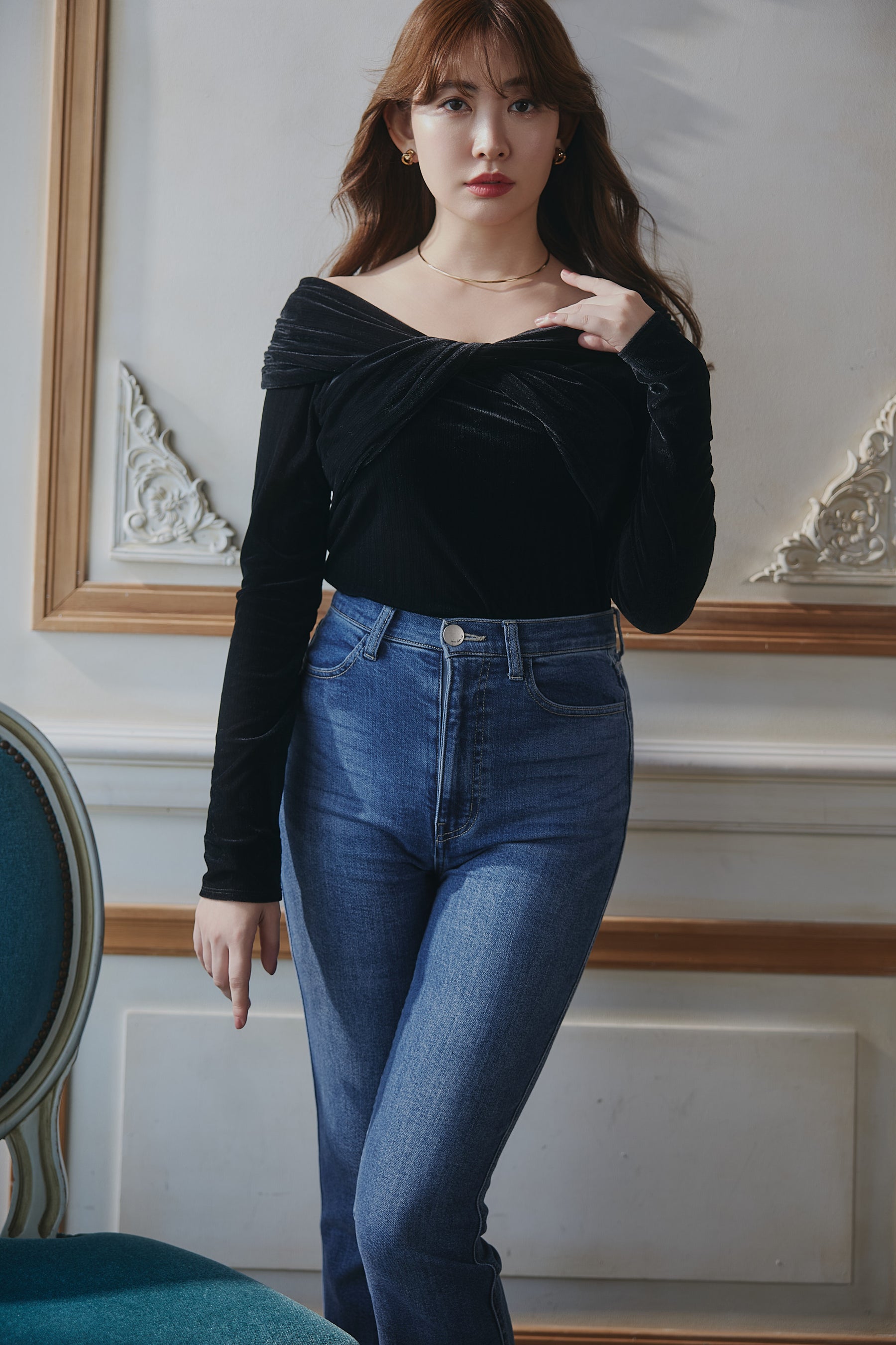 Twisted Gathered Velour Top