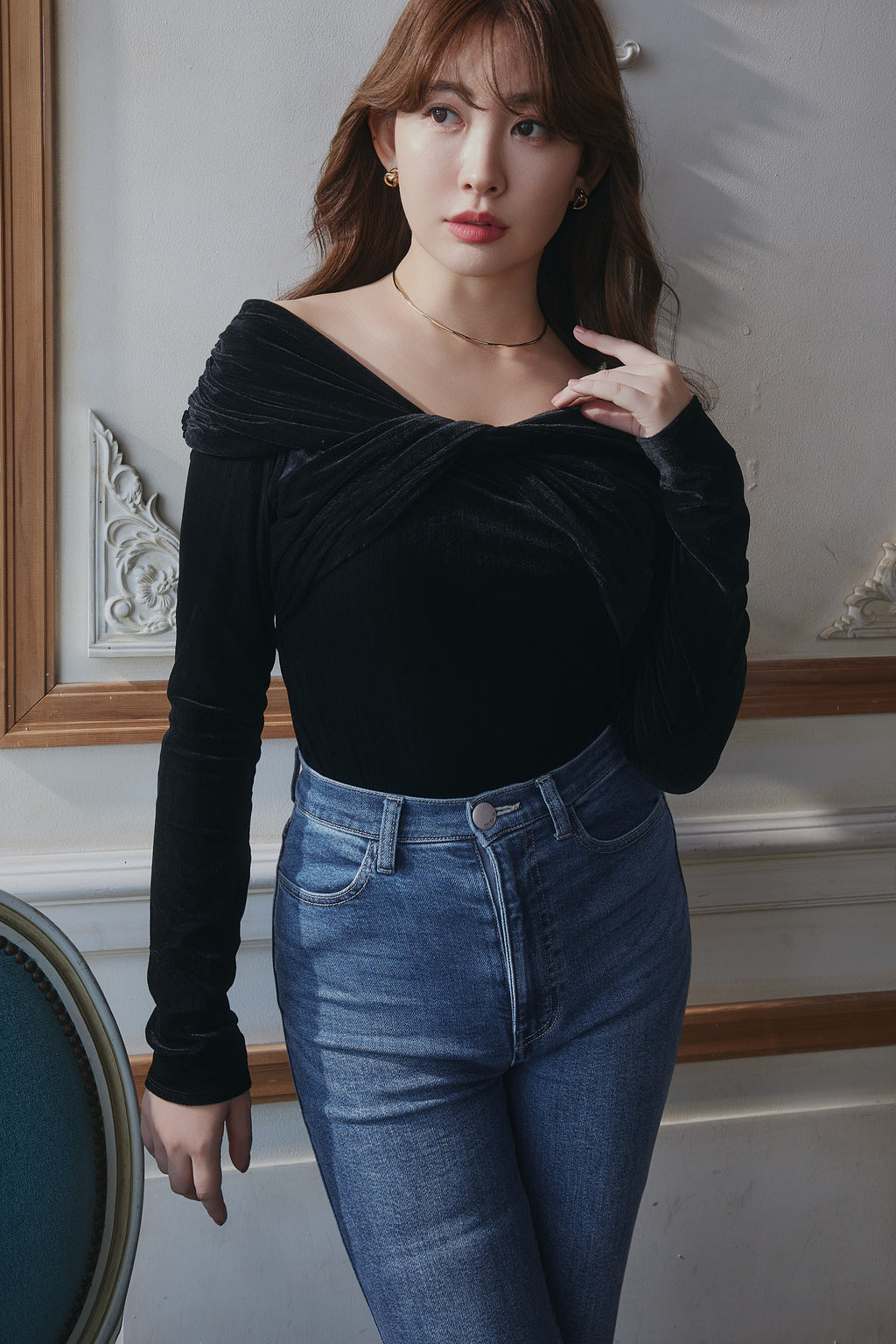 Twisted Gathered Velour Top