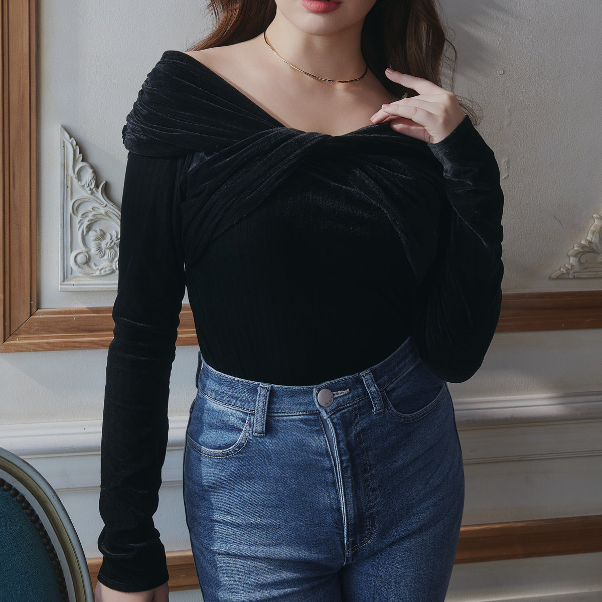 Twisted Gathered Velour Top