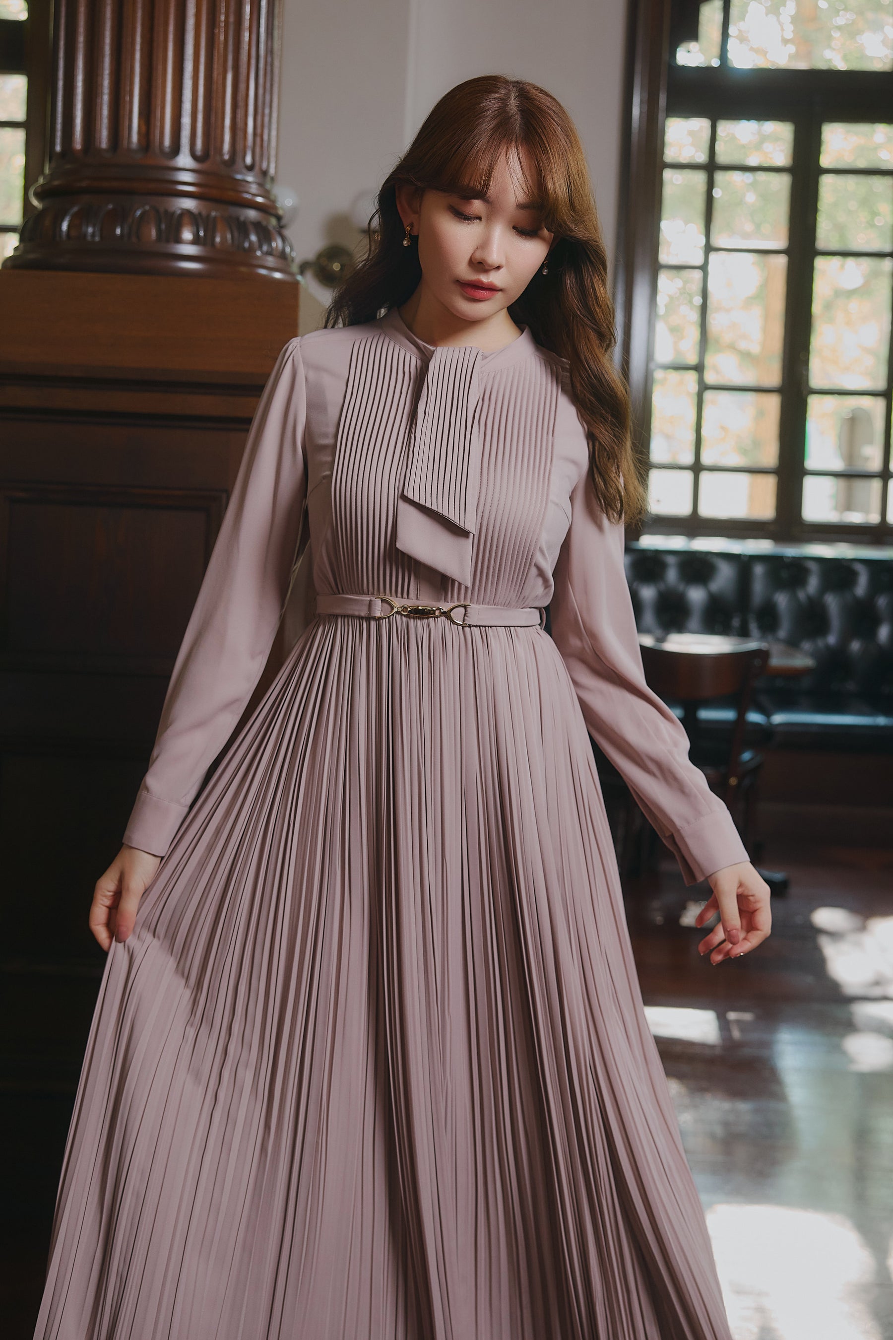 Viola Bow Pleated Dress