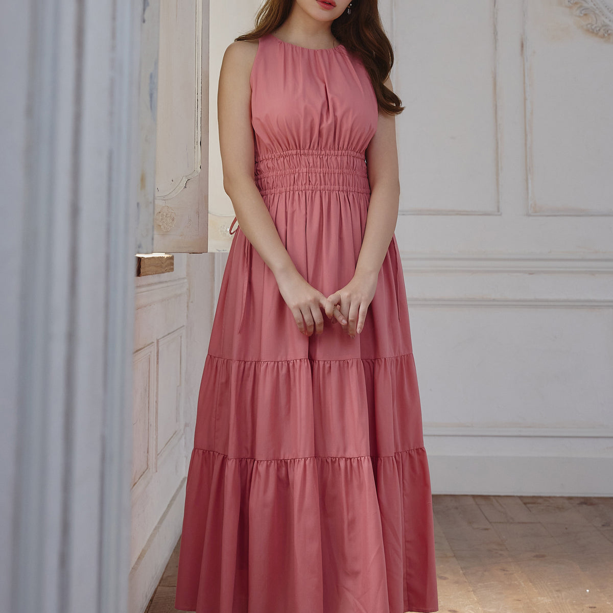 Riviera Bow Tiered Long Dress