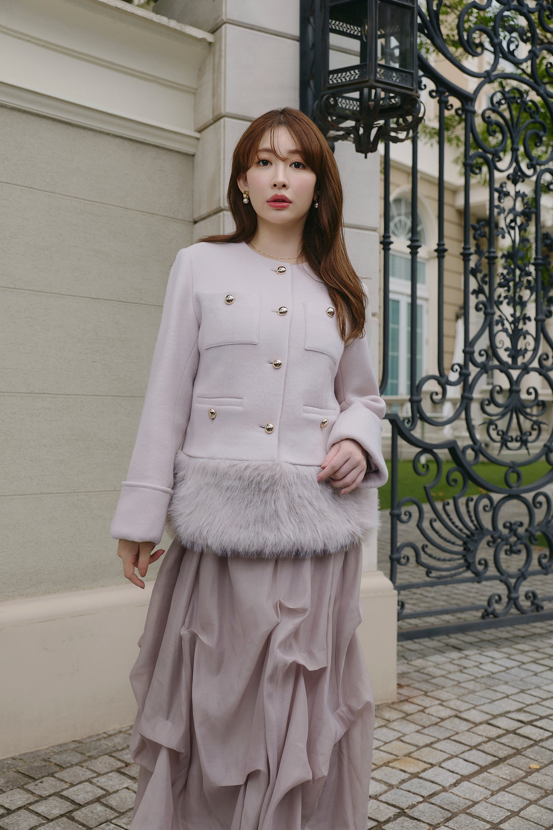 【10月中旬発送】Joana Faux Fur-Hem Wool Coat
