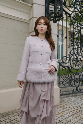 【10月中旬発送】Joana Faux Fur-Hem Wool Coat