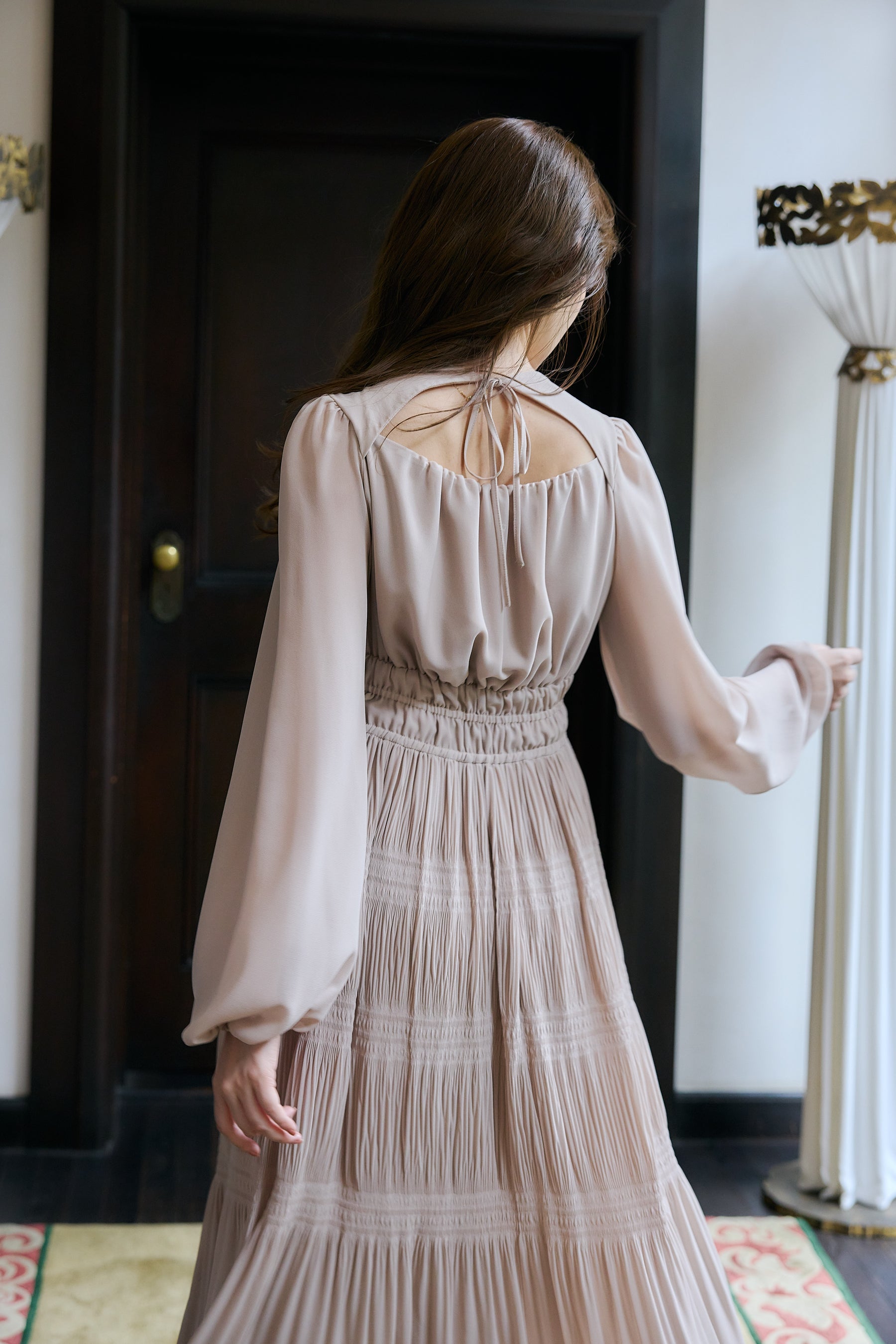 Majolica Pleated Chiffon Long Dress