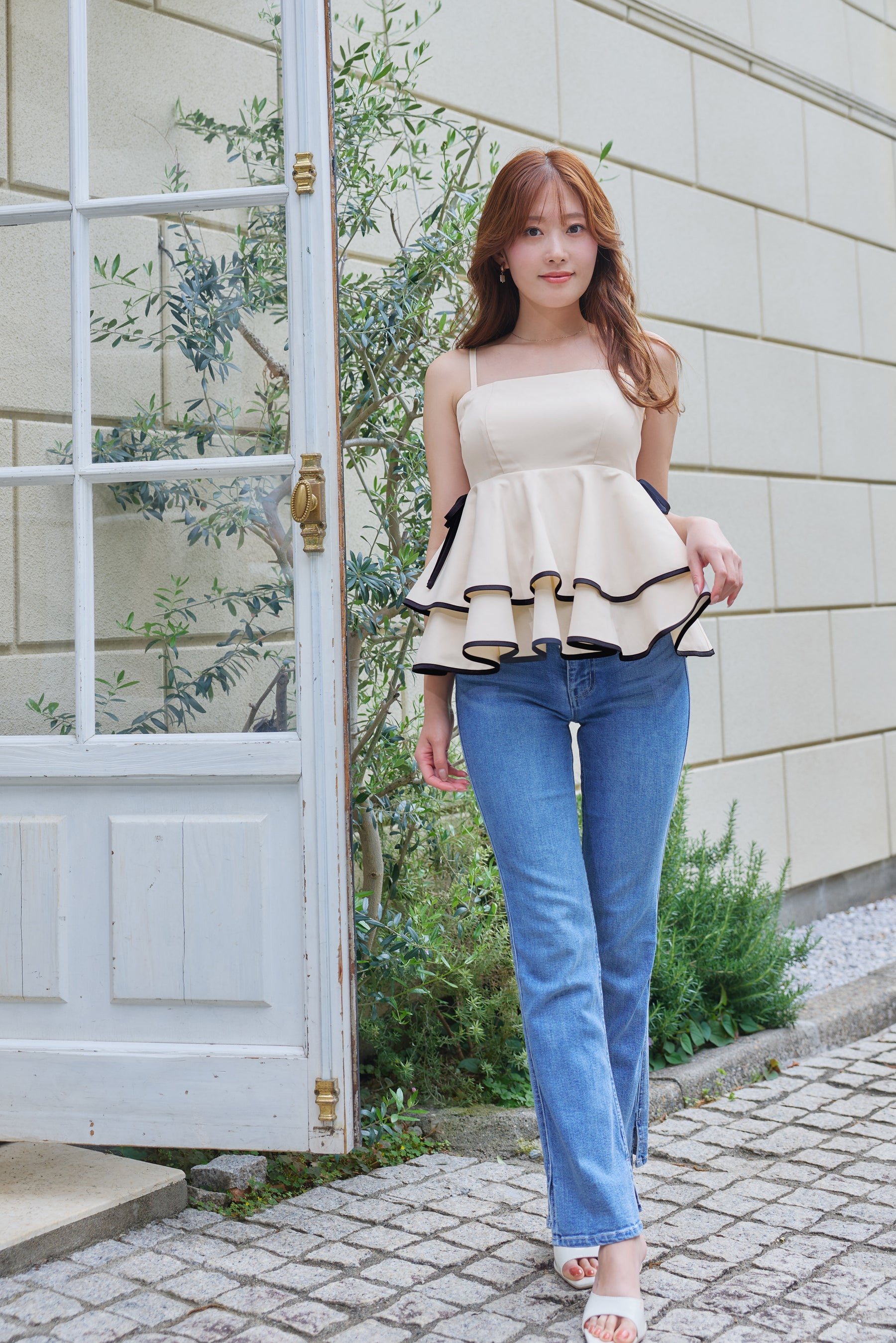 【vanilla / baby sky / powder pink】Lumiere Frilled Peplum Top