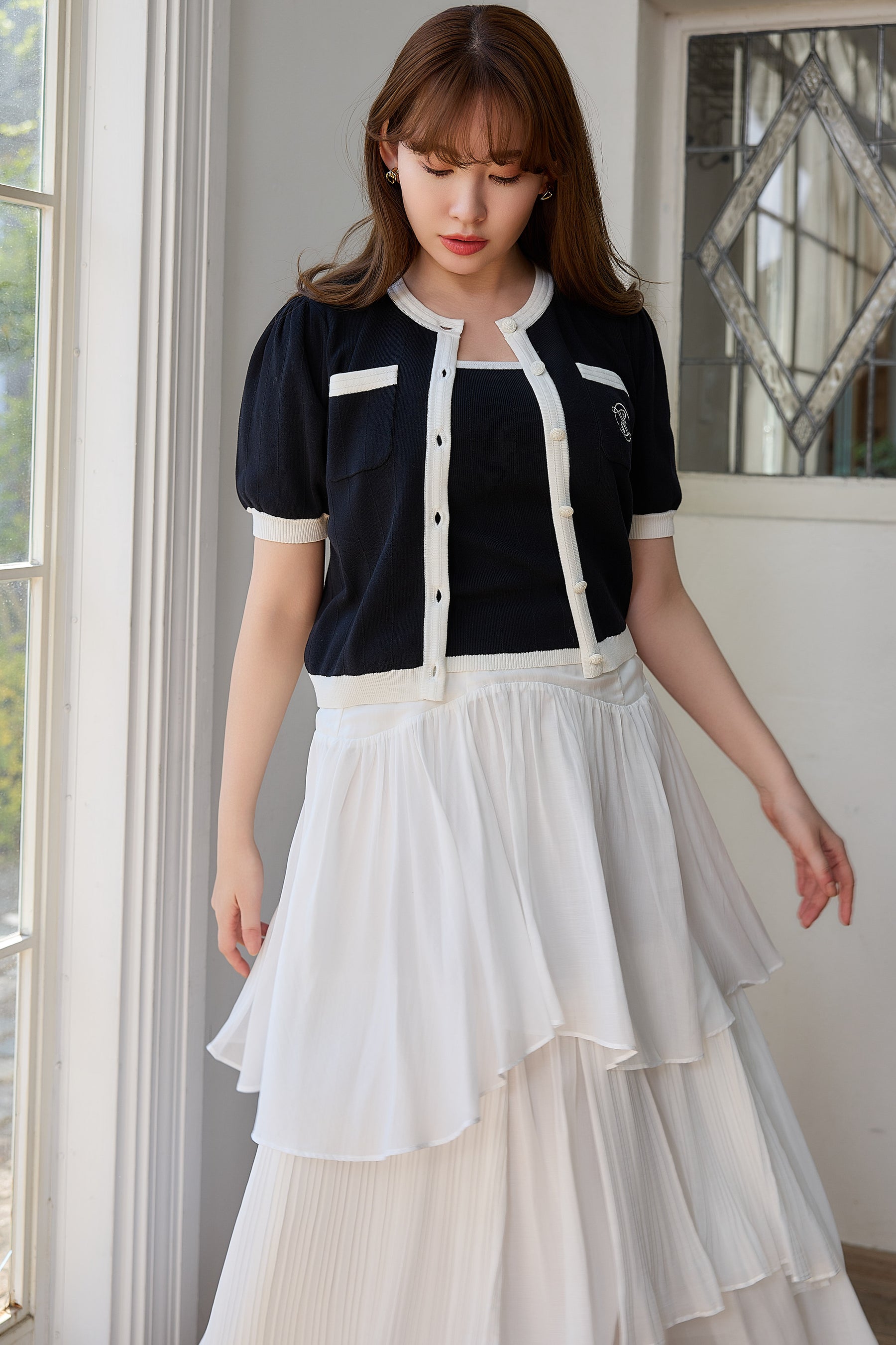 Sheer Pleated Tiered Skirt