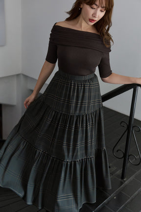Checked Tiered Long Skirt