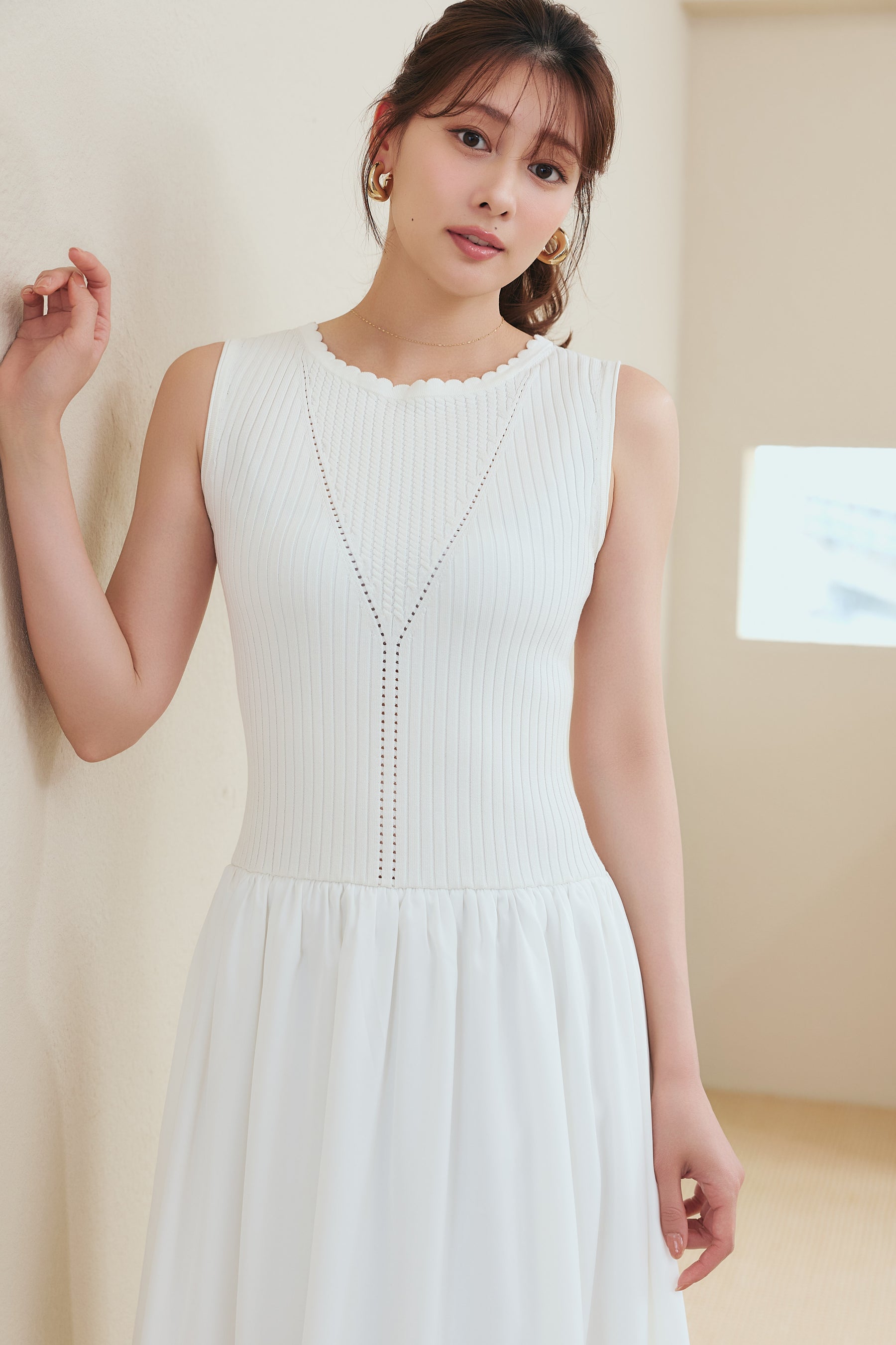 ［Essentia］Eyelet Knit Docking Dress