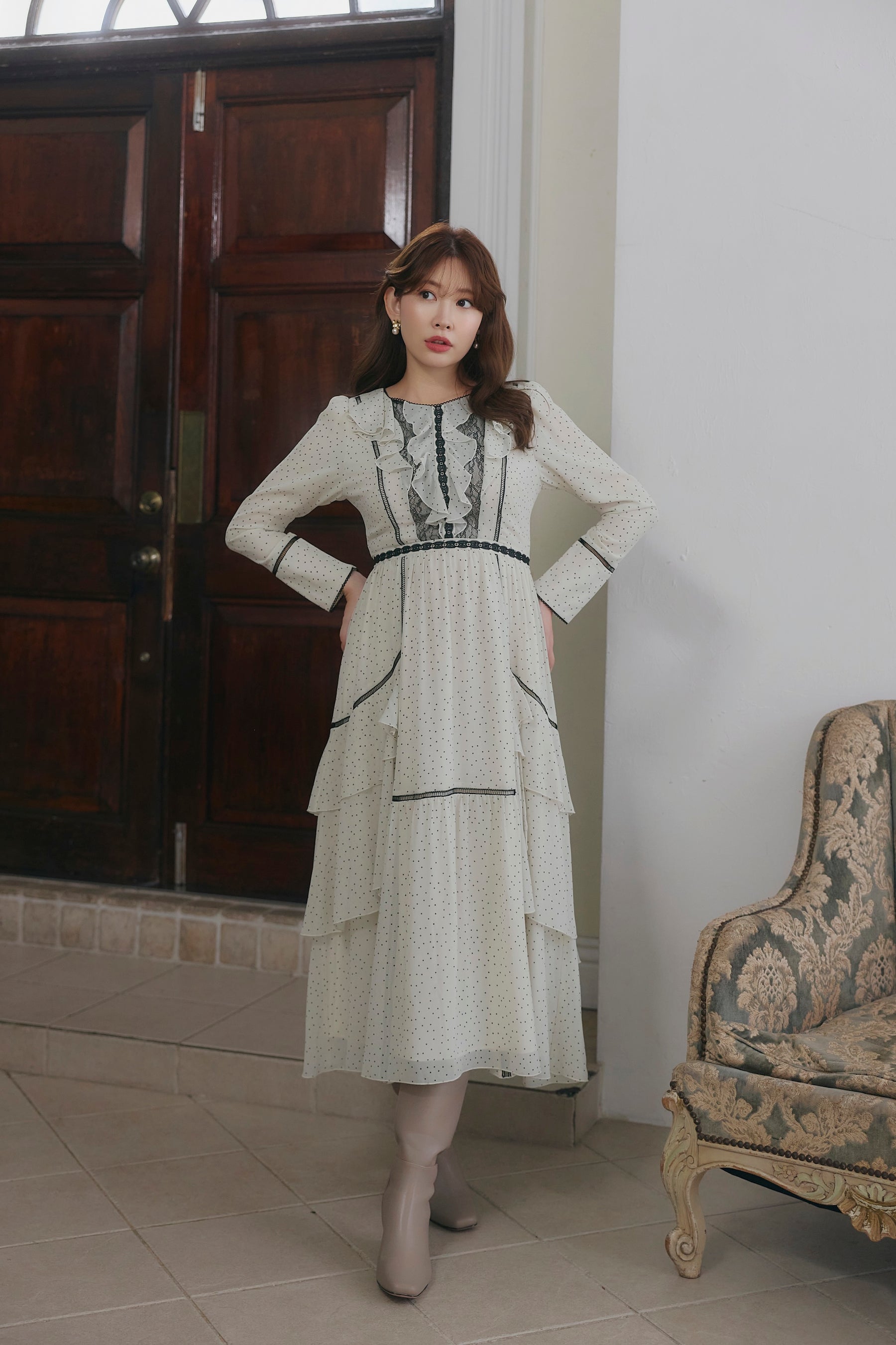 Vivica Polka-Dot Ruffled Dress