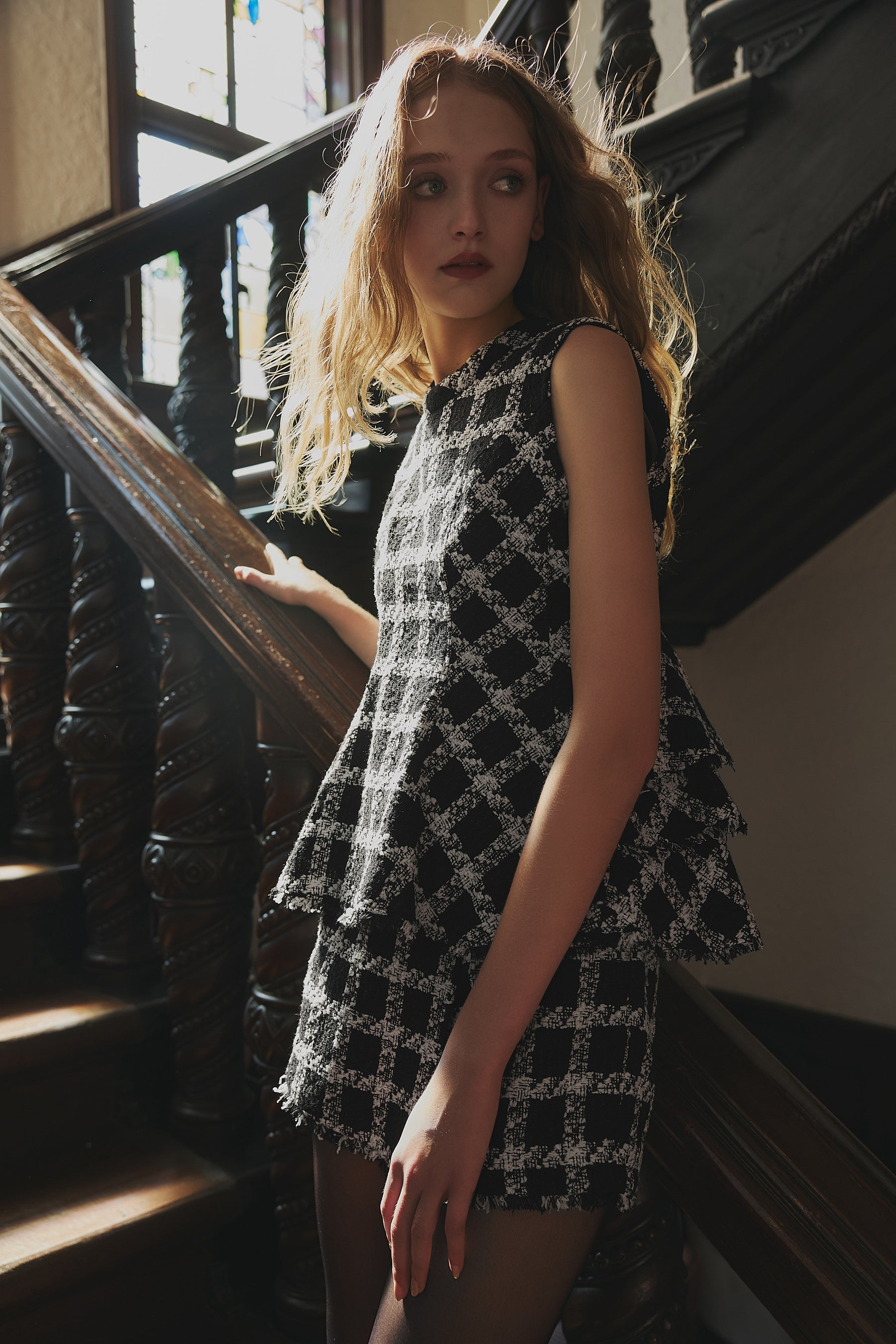 【9月中旬発送】Vol.1 Check Tweed Peplum Top