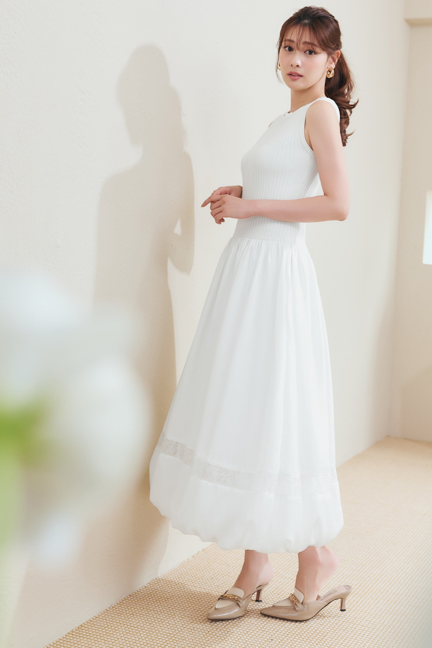 ［Essentia］Eyelet Knit Docking Dress