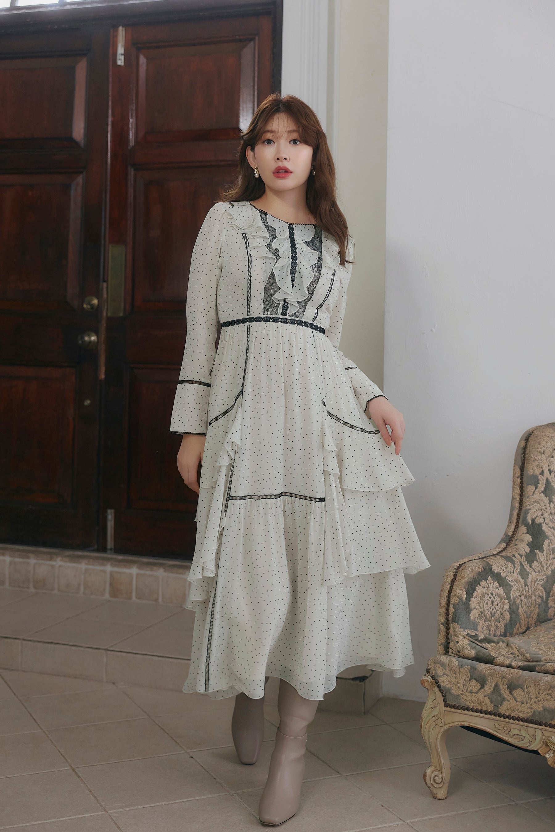 Vivica Polka-Dot Ruffled Dress