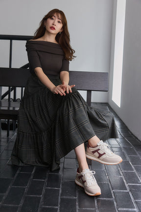 Checked Tiered Long Skirt