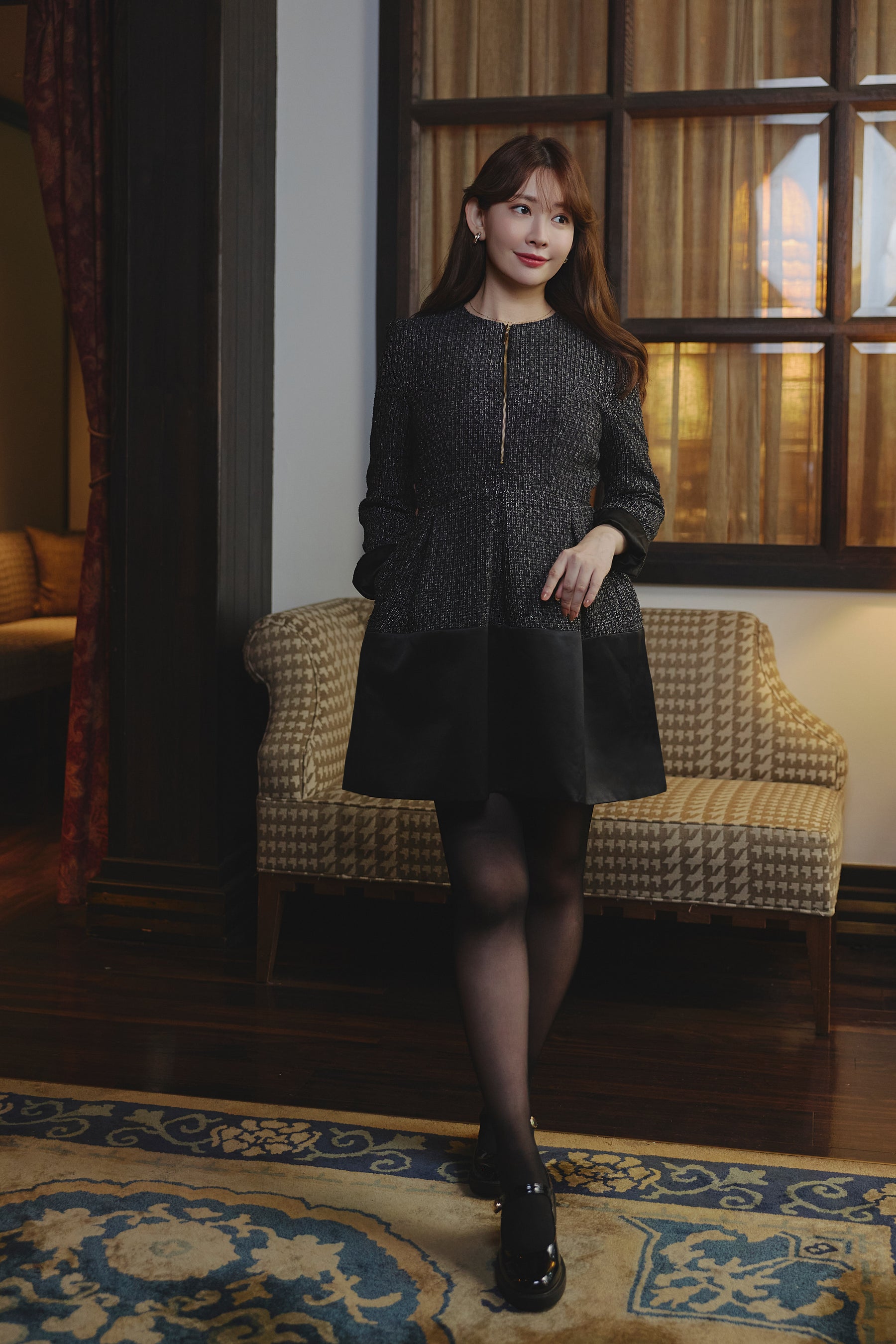 Laila Tweed Zip Mini Dress