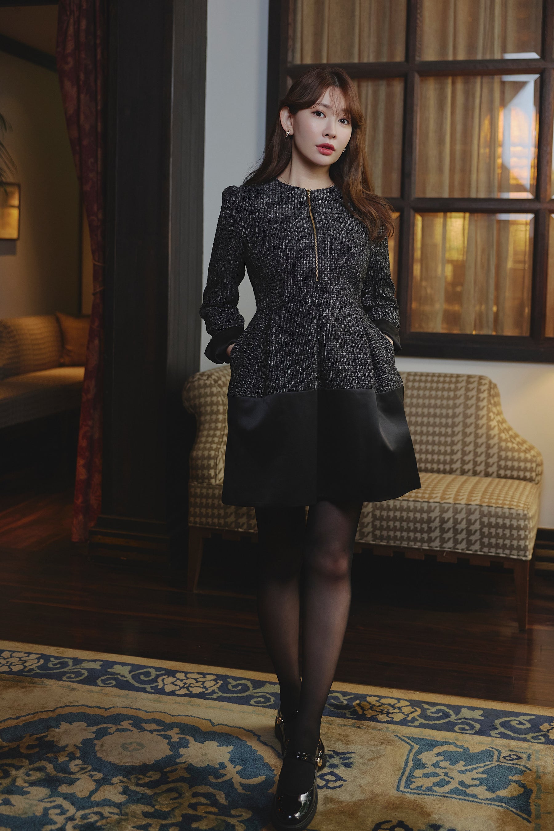 Laila Tweed Zip Mini Dress