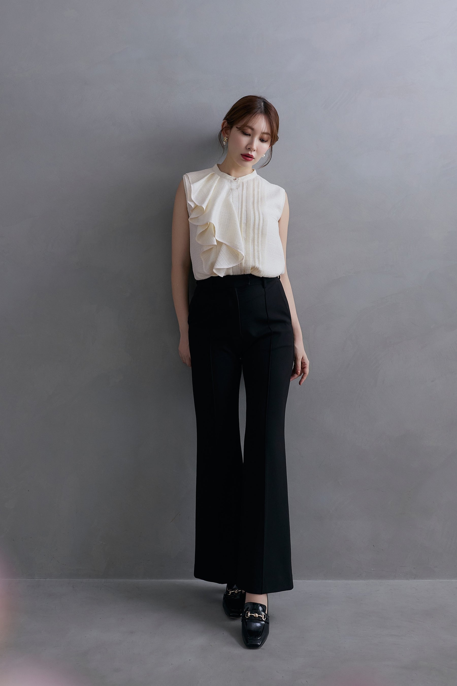 Asymmetric Tweed Frill Top