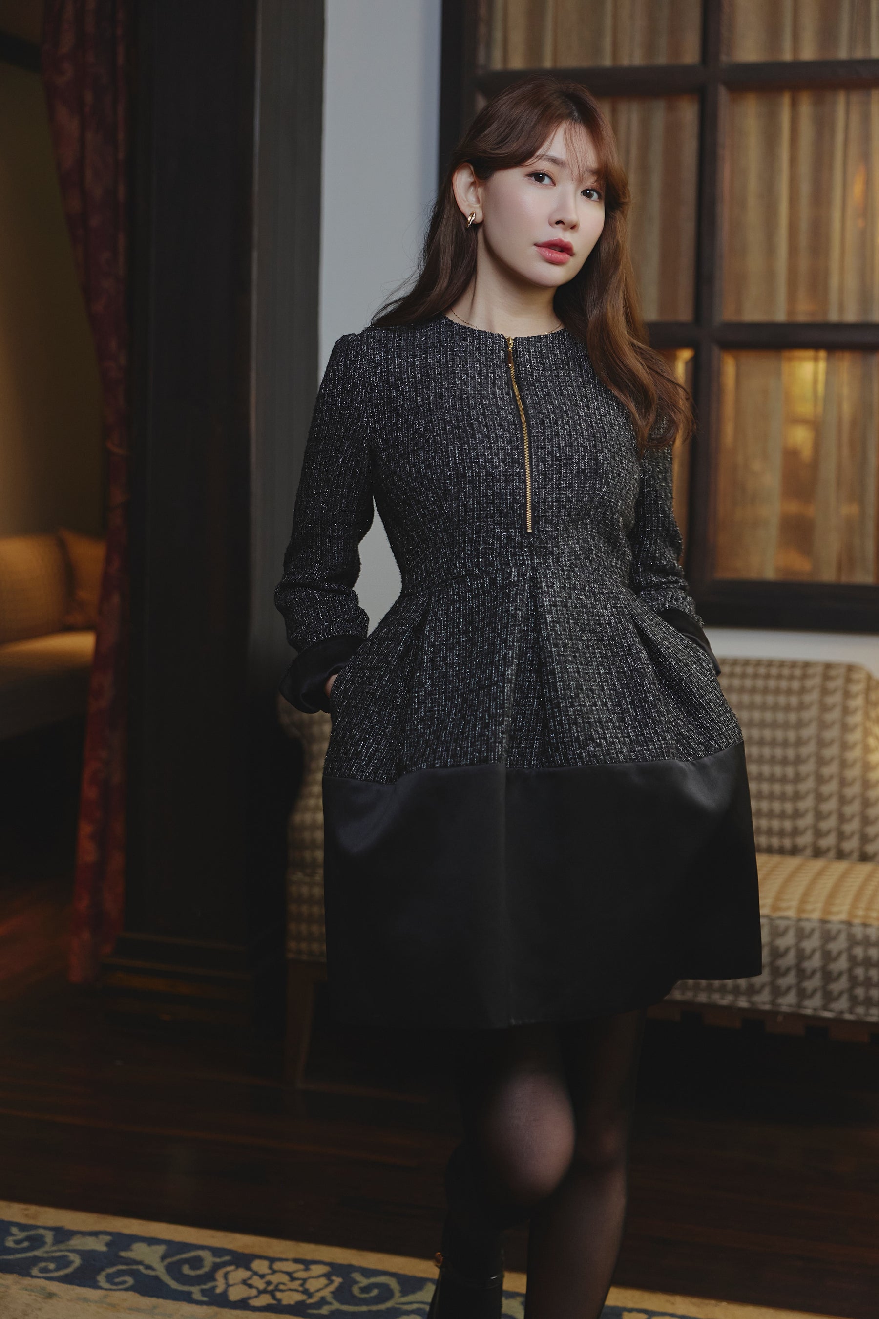 Laila Tweed Zip Mini Dress