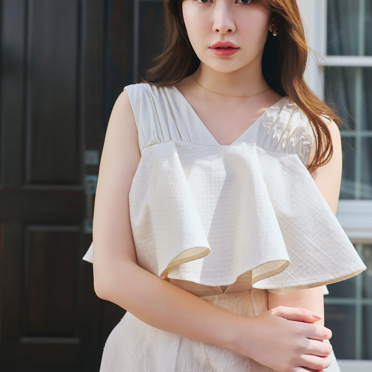 Chiara Tweed Frill Top
