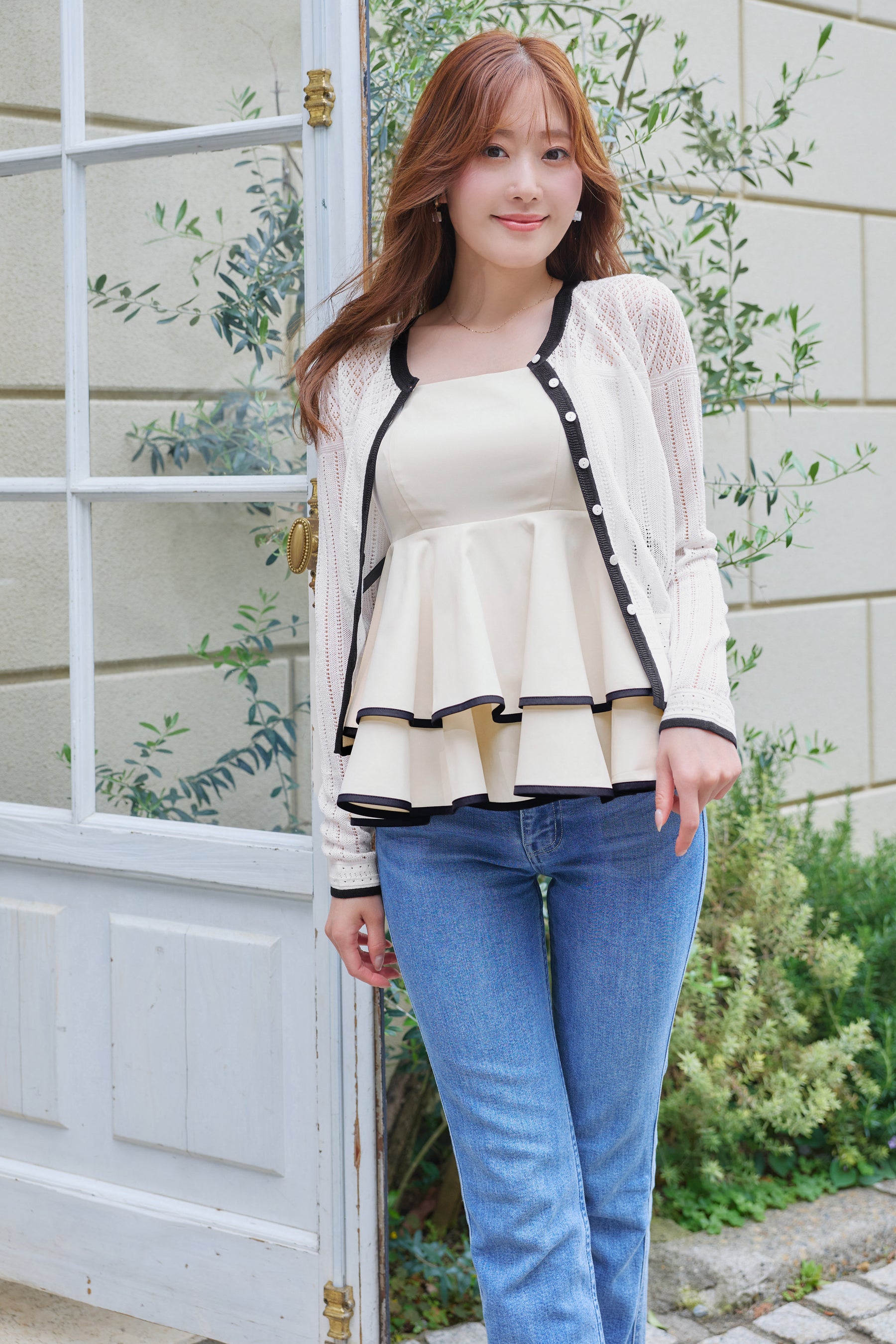 【vanilla / baby sky / powder pink】Lumiere Frilled Peplum Top