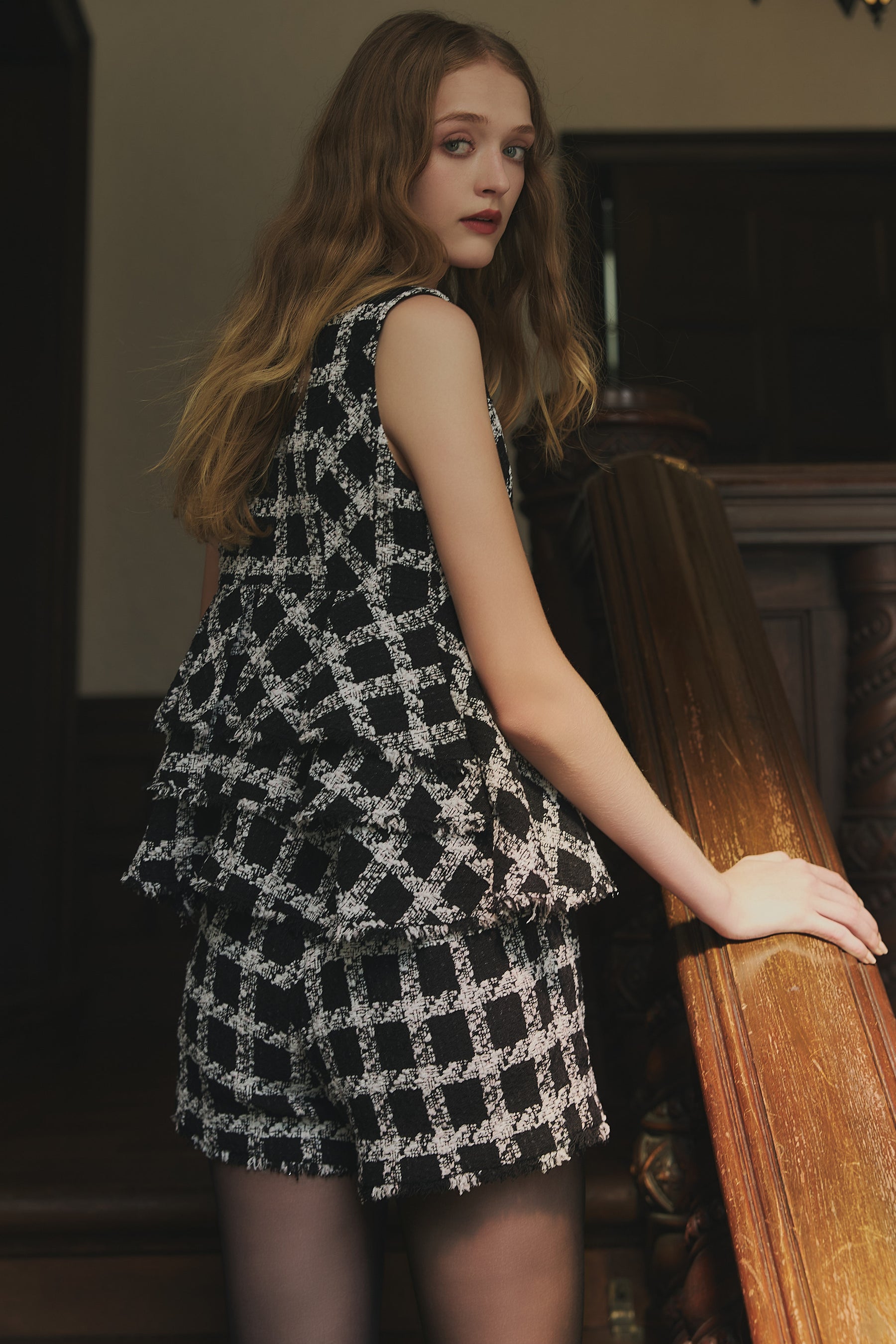 【9月中旬発送】Vol.1 Check Tweed Peplum Top