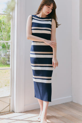[New color] Cotton Striped Ribbed Knit Dress