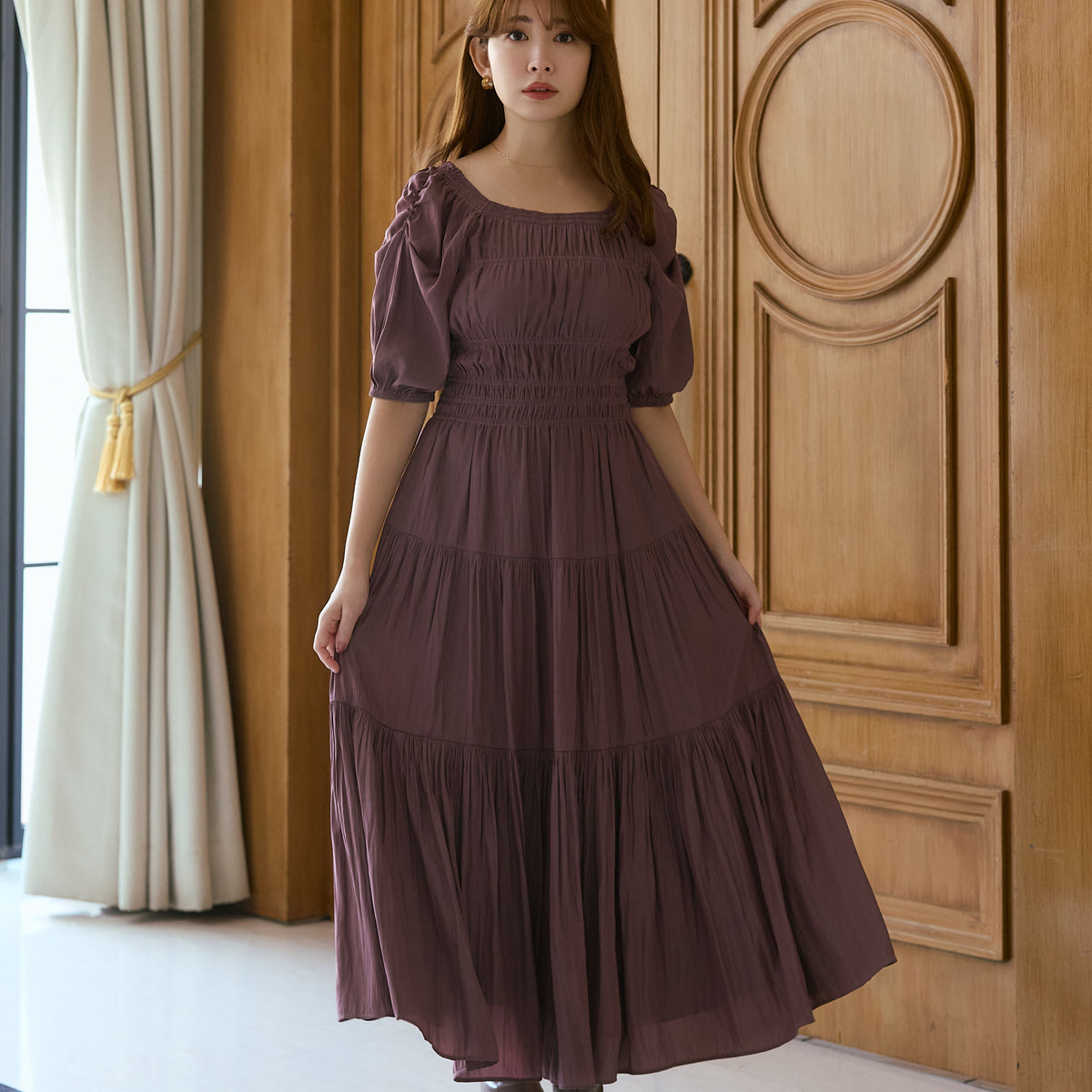Two-Way Gathered Flare Dress 半袖 01_546_1200x1200_crop_center.