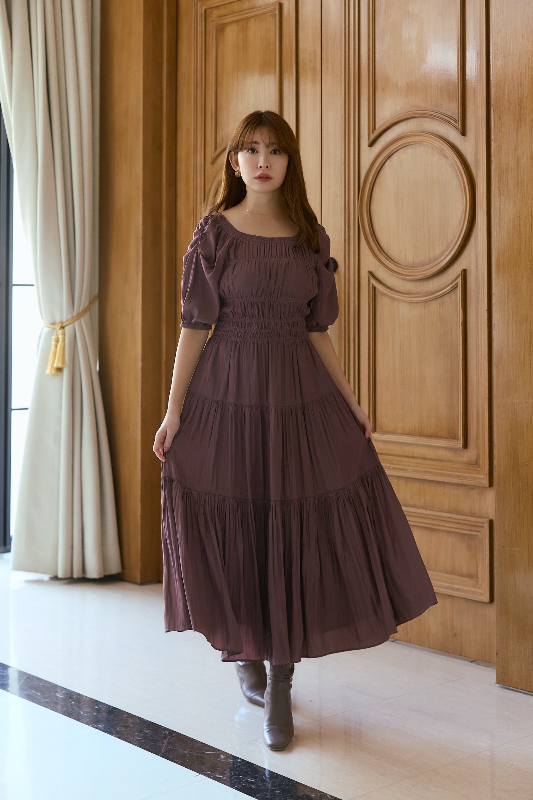 Two-Way Gathered Flare Dress