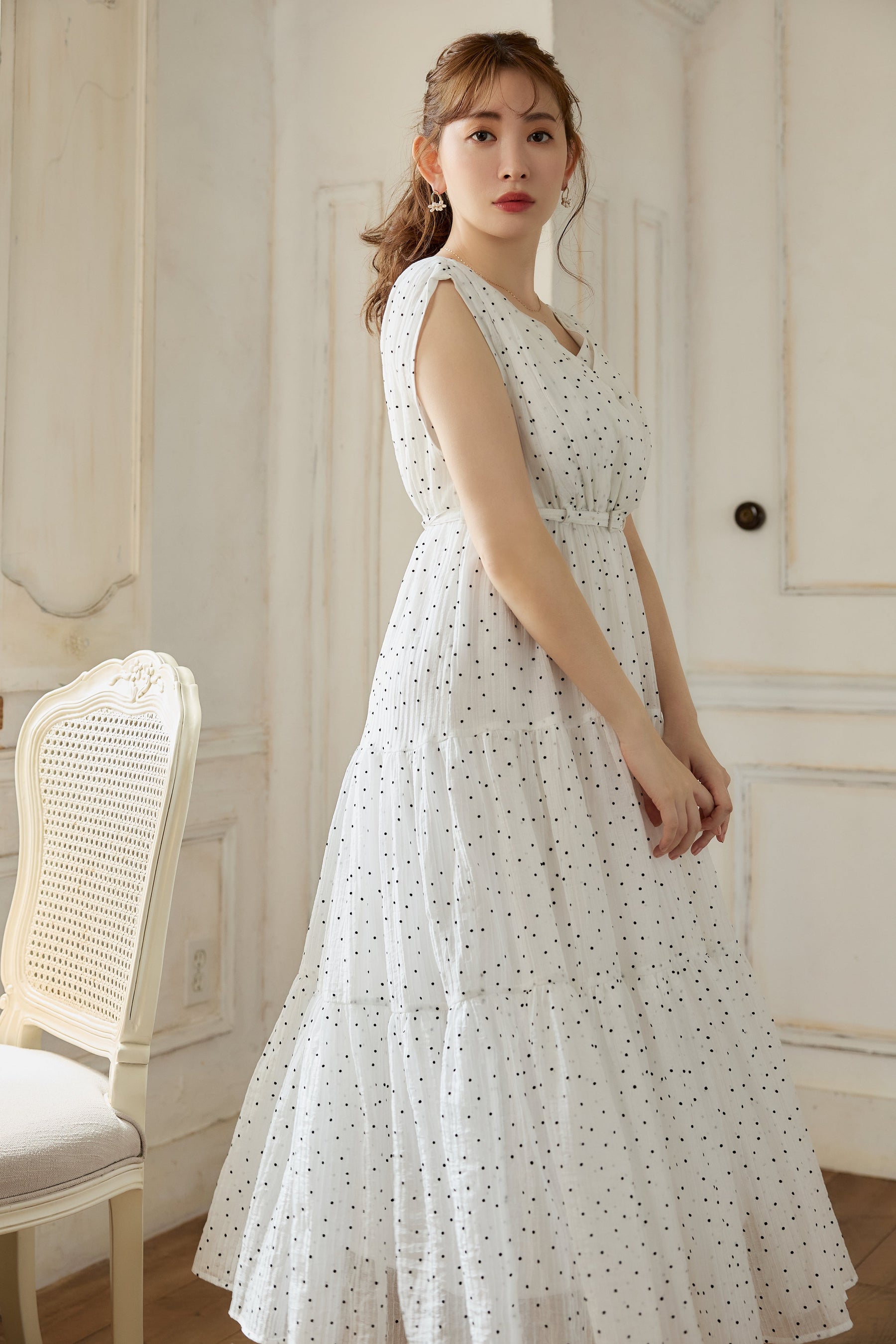 Tiered Polka-Dot Long Dress