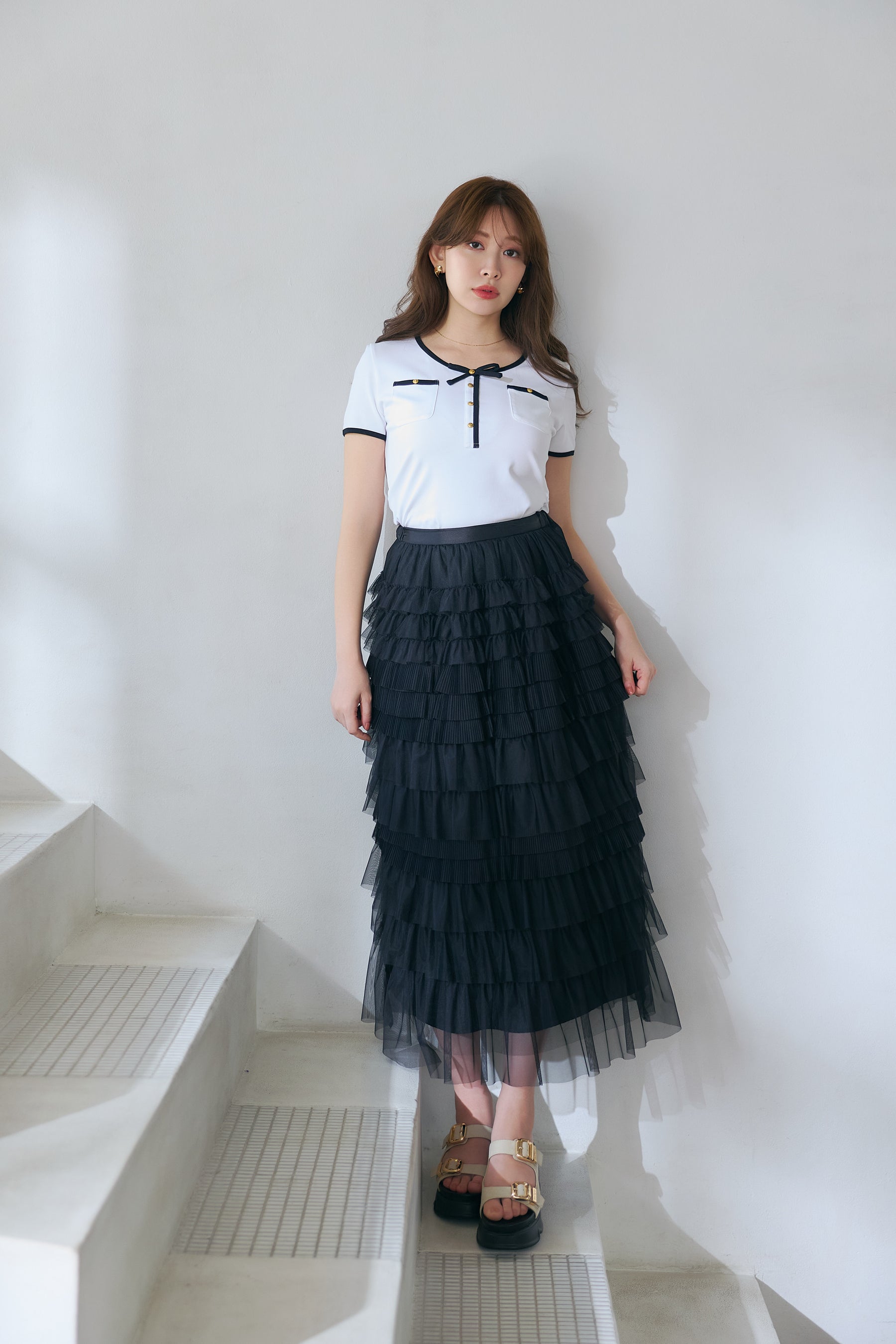 Two-Tone Ribbon-Trim Tee