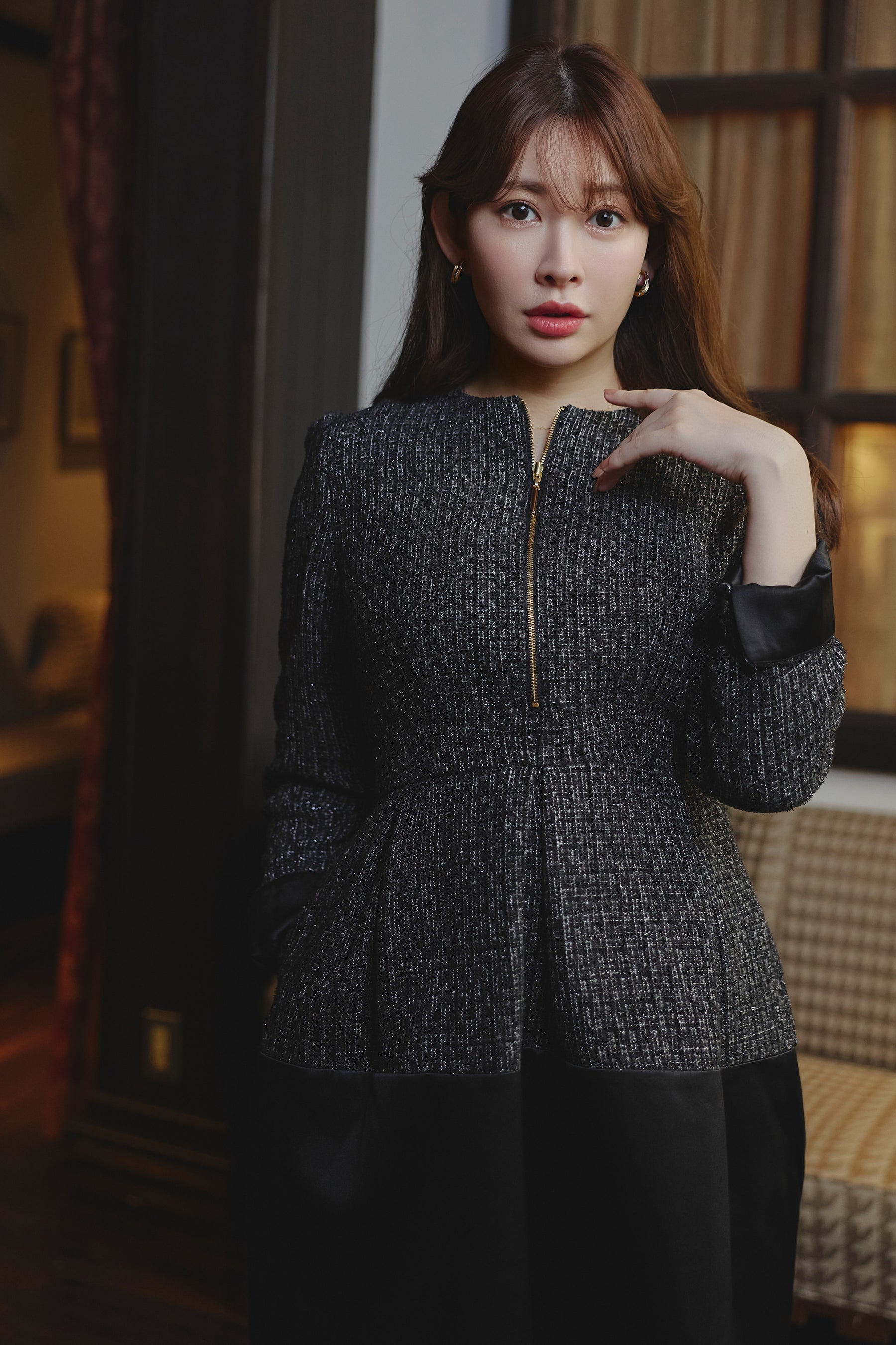 Laila Tweed Zip Mini Dress