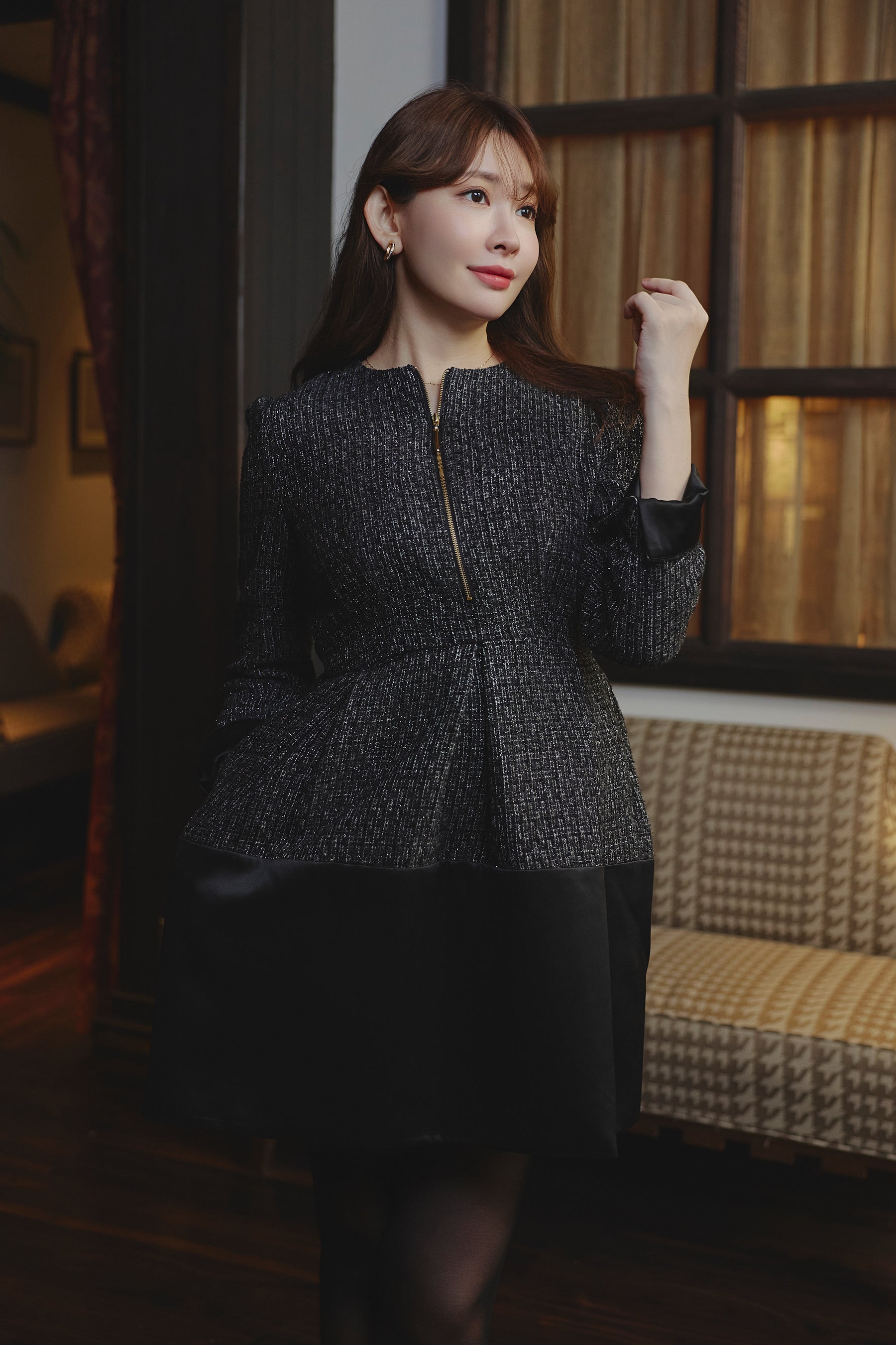 Laila Tweed Zip Mini Dress
