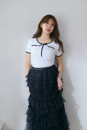 Two-Tone Ribbon-Trim Tee