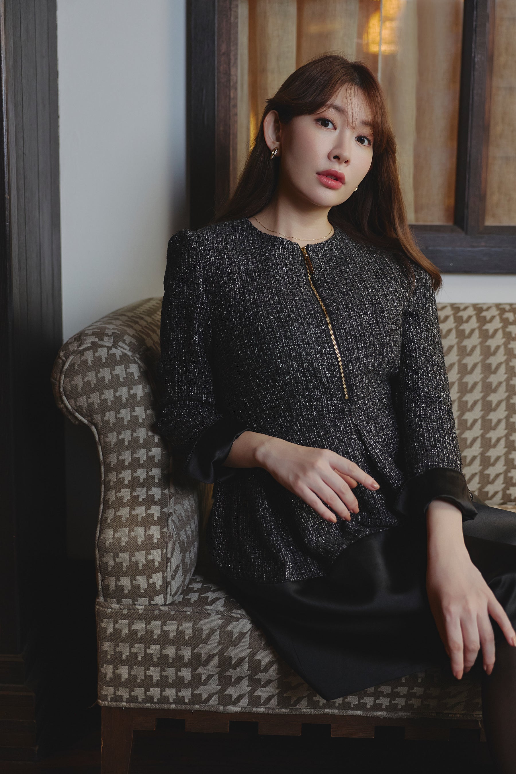 Laila Tweed Zip Mini Dress