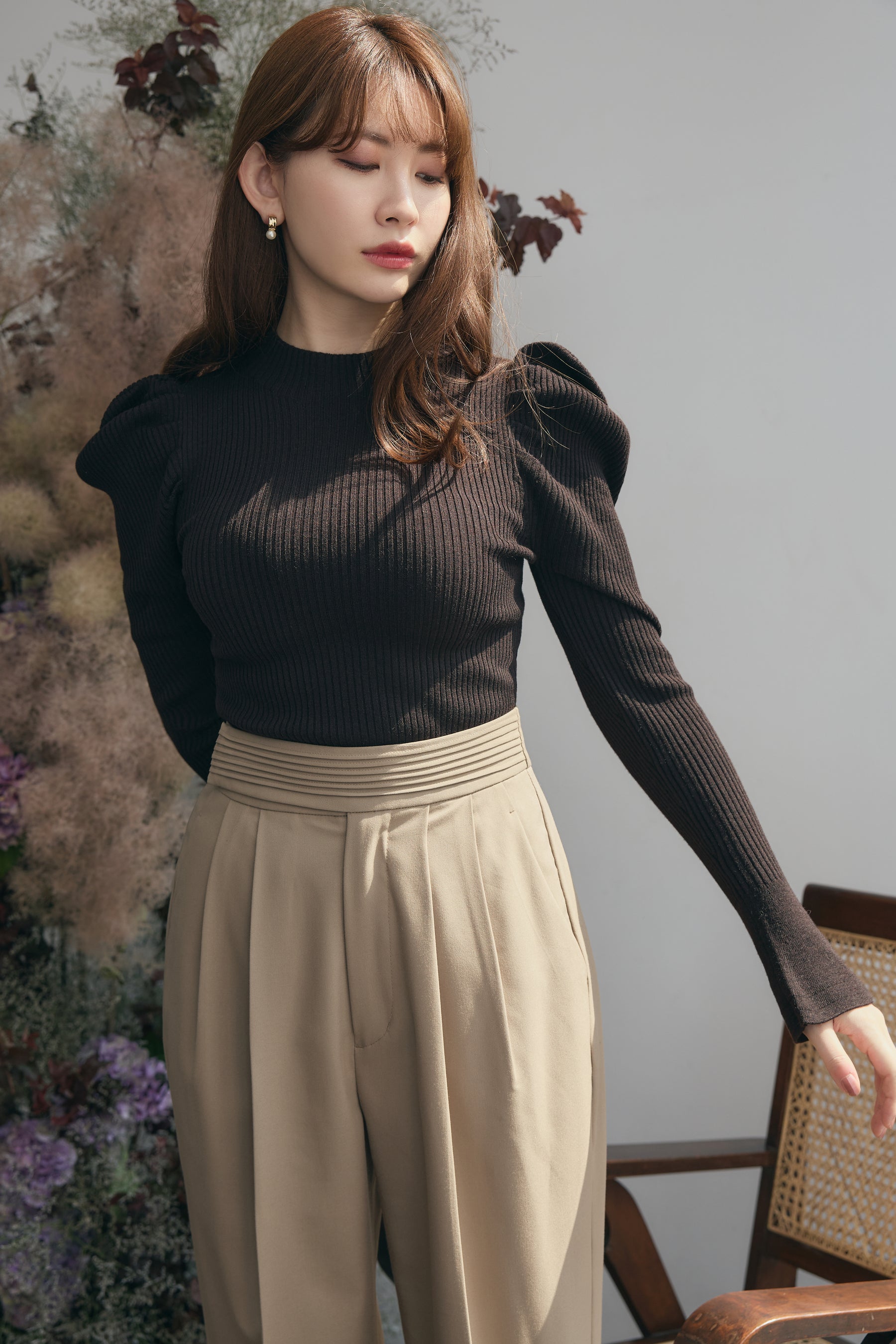 her lip to  ＊ Volume Sleeve Rib Knit Top