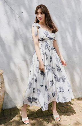 [New color] Sunflower-Printed Midi Dress