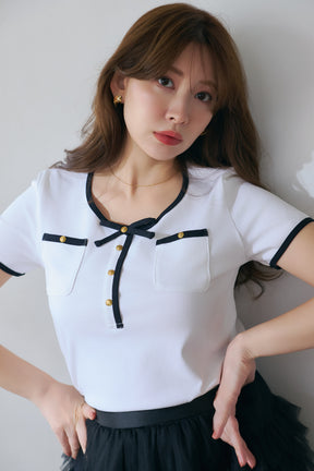 Two-Tone Ribbon-Trim Tee