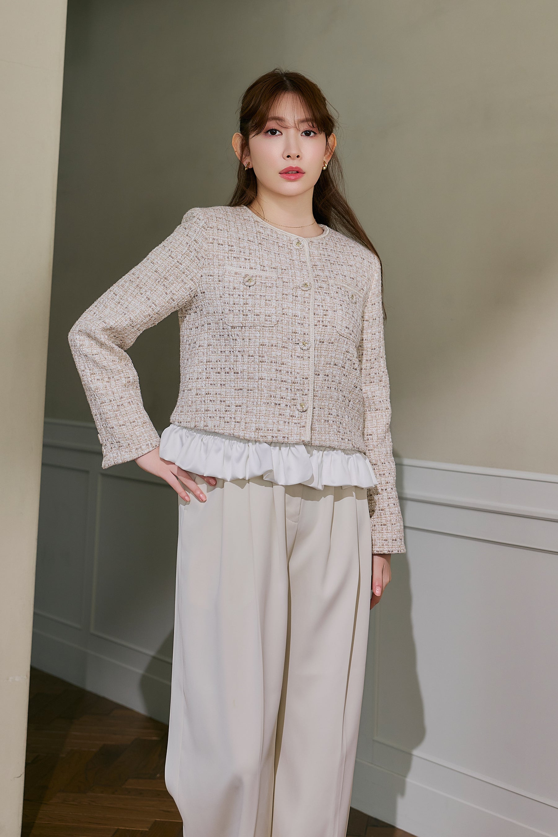 Ruffle Hem Tweed Jacket