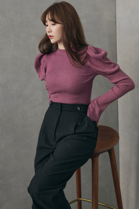 Volume Sleeve Rib Knit Top