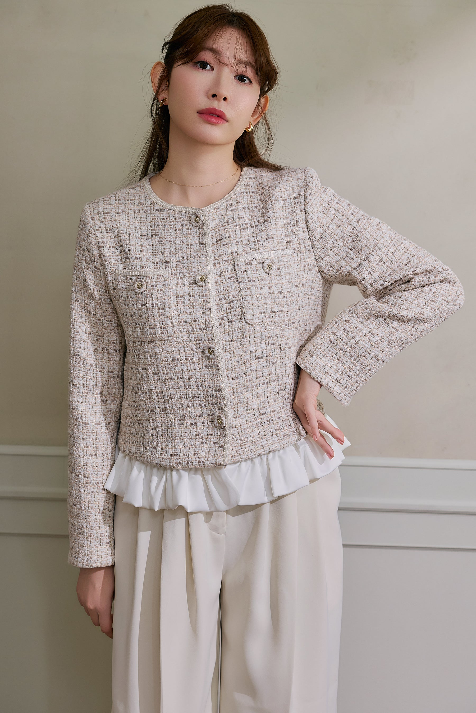 Ruffle Hem Tweed Jacket