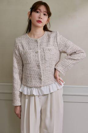 Ruffle Hem Tweed Jacket