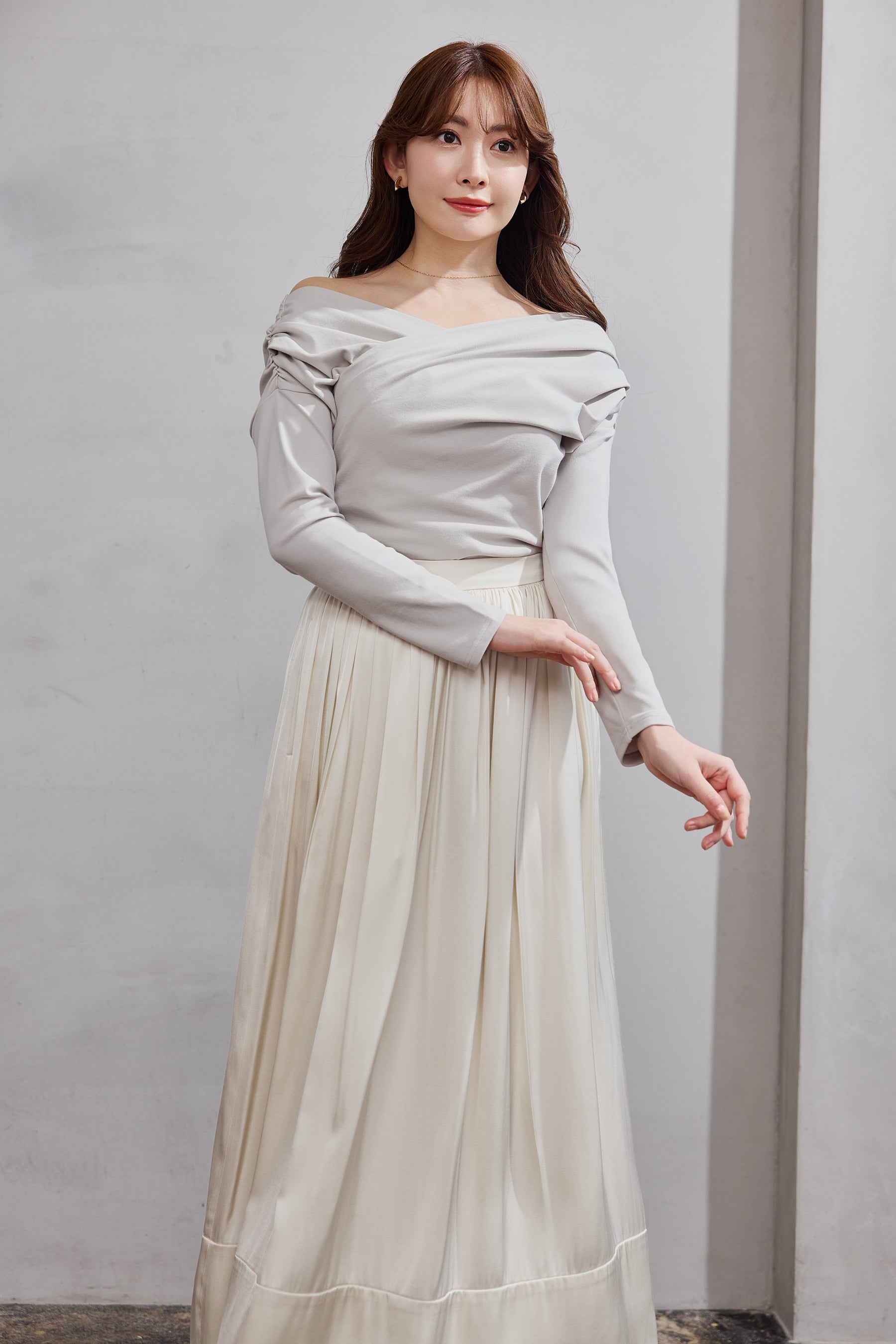 【1月下旬發送】【新色】Asymmetric Cotton-blend Jersey Top