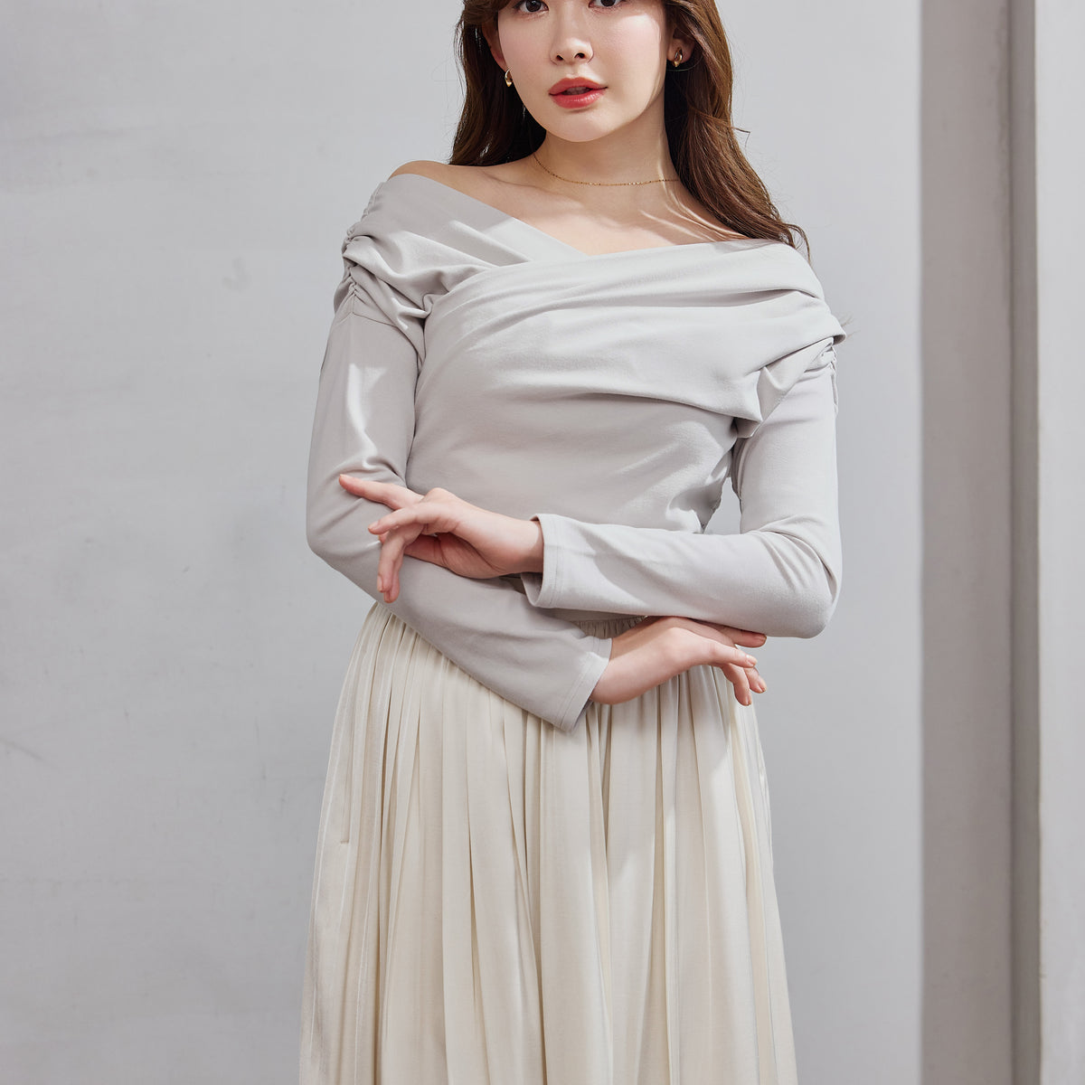 新色】Asymmetric Cotton-blend Jersey Top