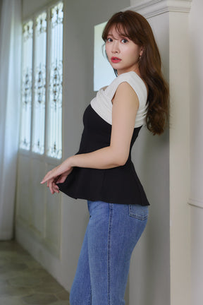 Asymmetric Two-Tone Peplum Top