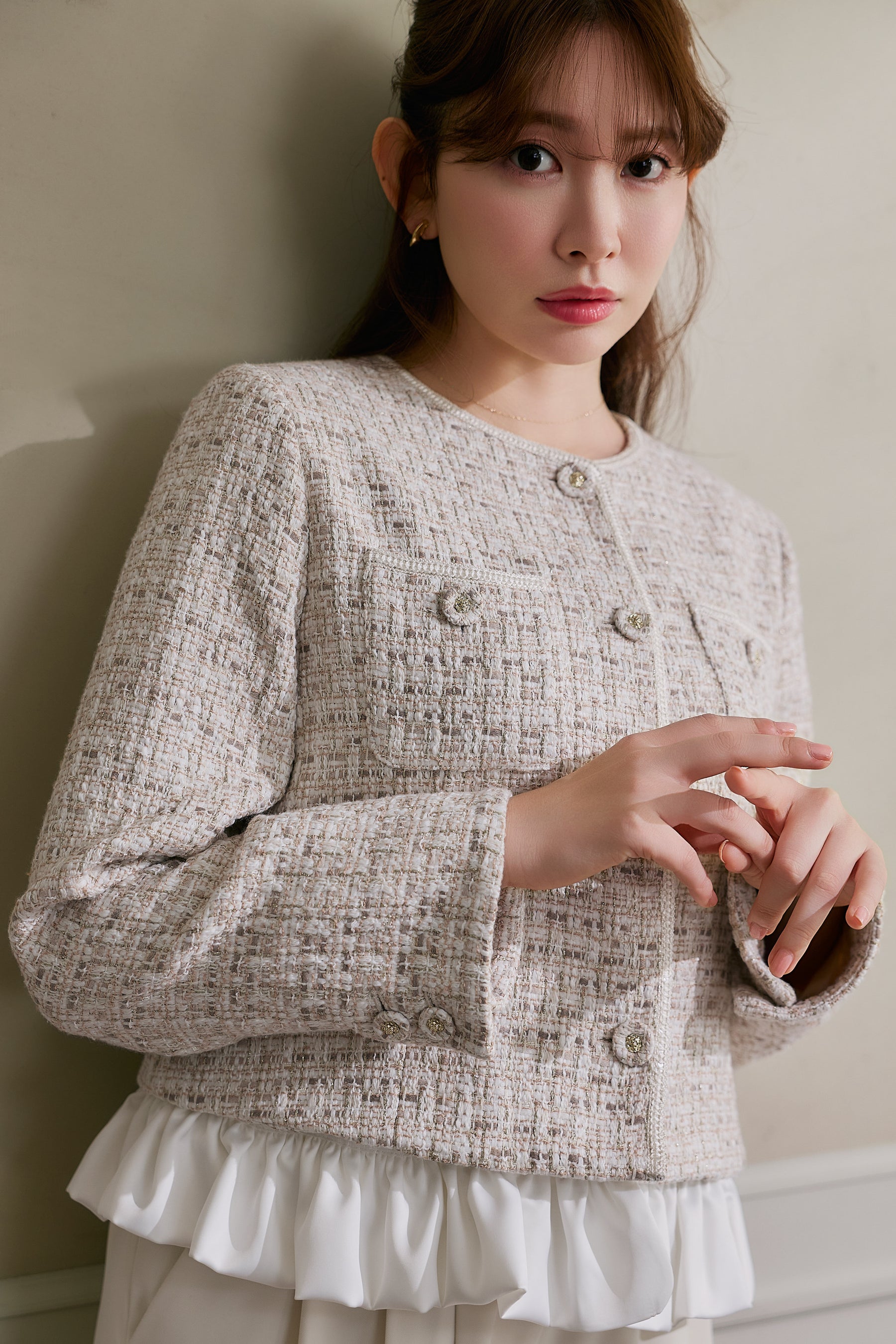 Ruffle Hem Tweed Jacket