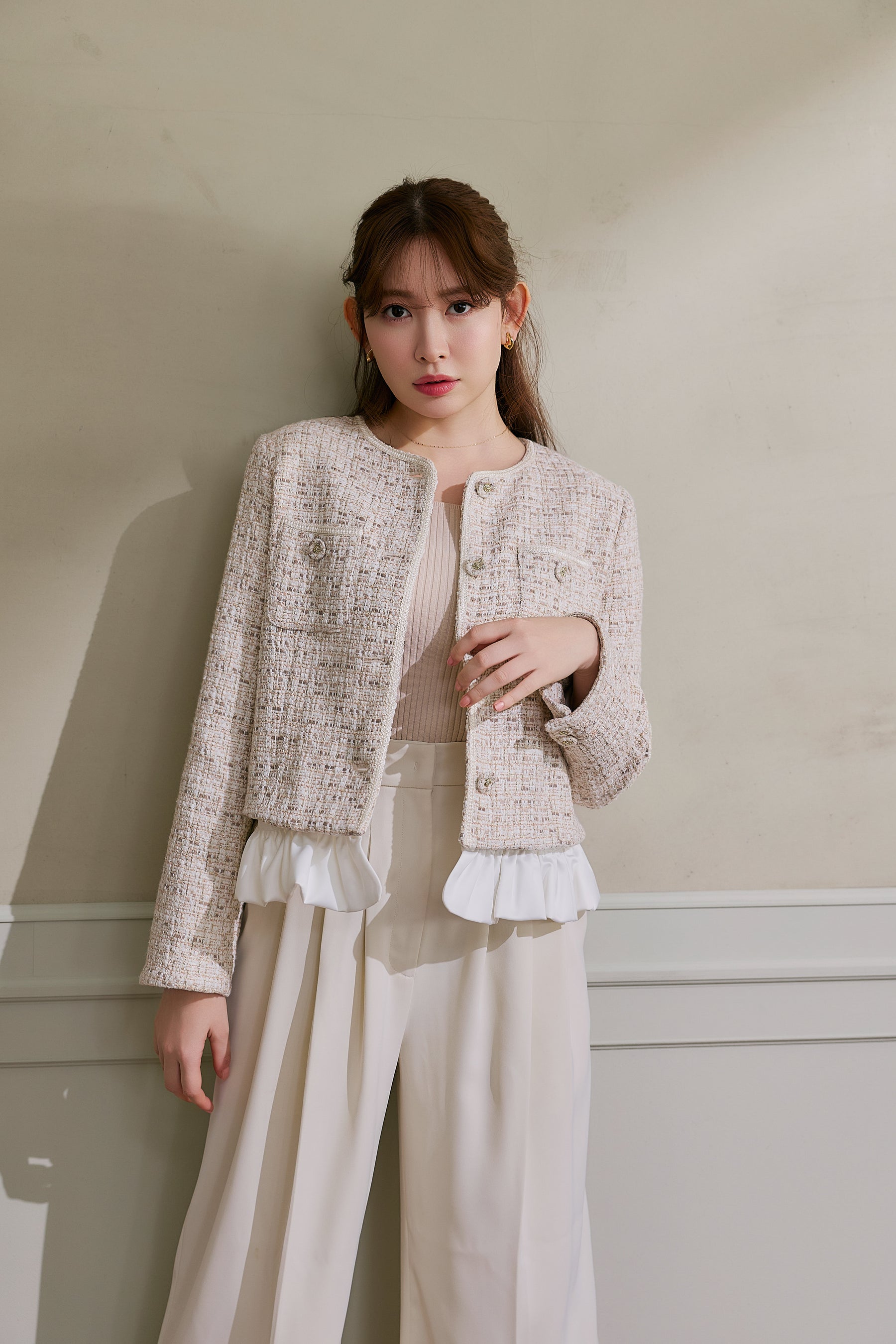 Ruffle Hem Tweed Jacket
